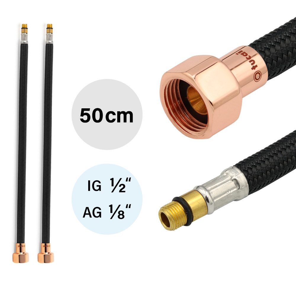 TUCAI Flexschlauch 2x Flexschlauch DN8 1/2"-M10x1 500mm Schwarz Rosegold