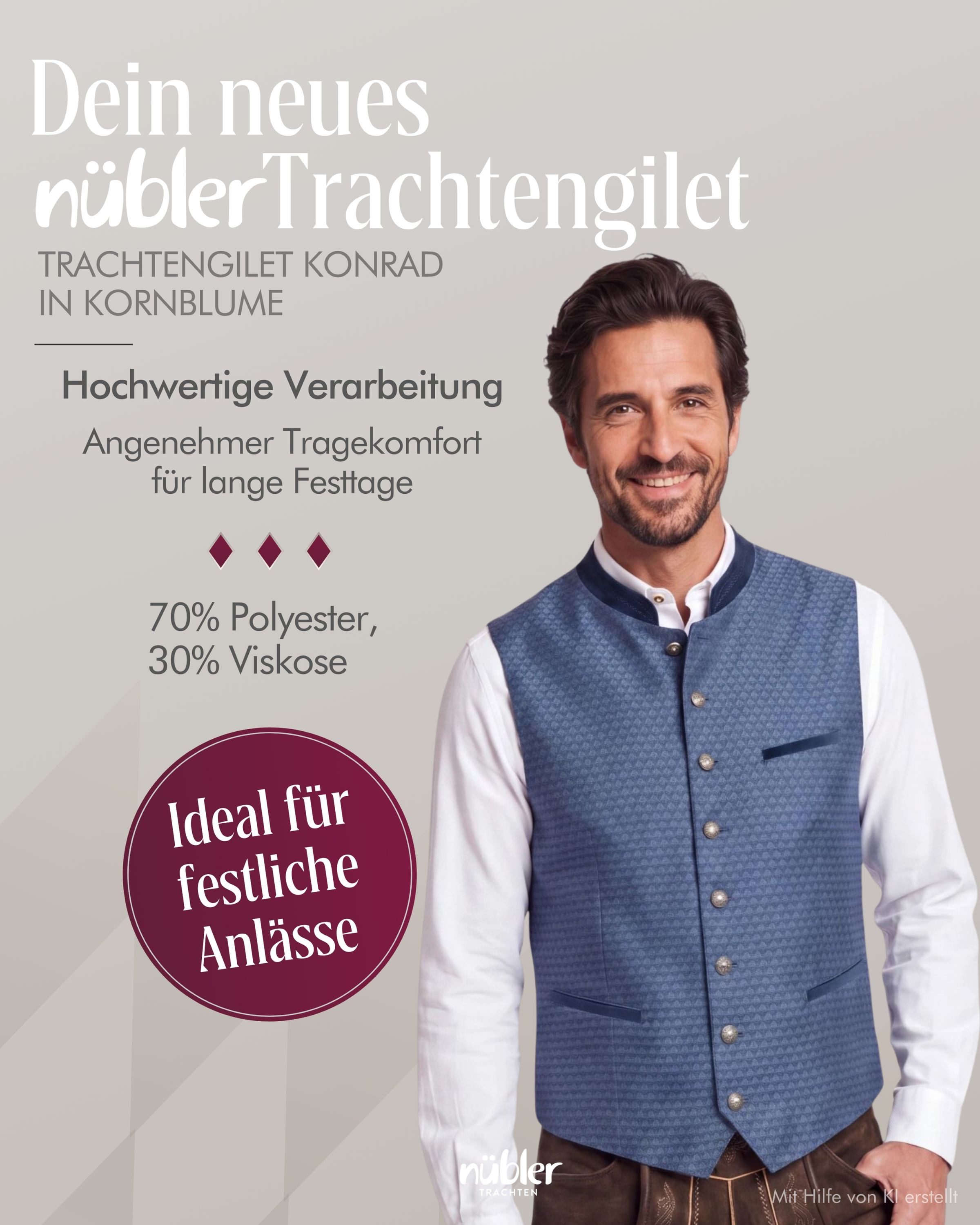 Nübler Trachtenweste Trachtenweste Konrad in Kornblume von Nübler – Bild 2 von 5