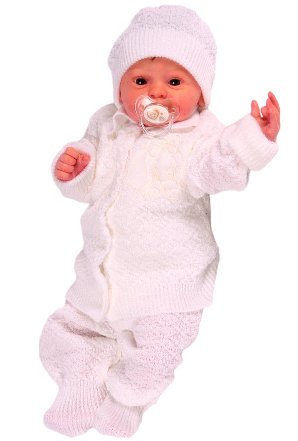 La Bortini Strampler, Jäckchen & Mütze Strampler Mütze Strickjacke 3Tlg Baby Anzug 62 68 74 weich, warm, mit Hund-Stickerei