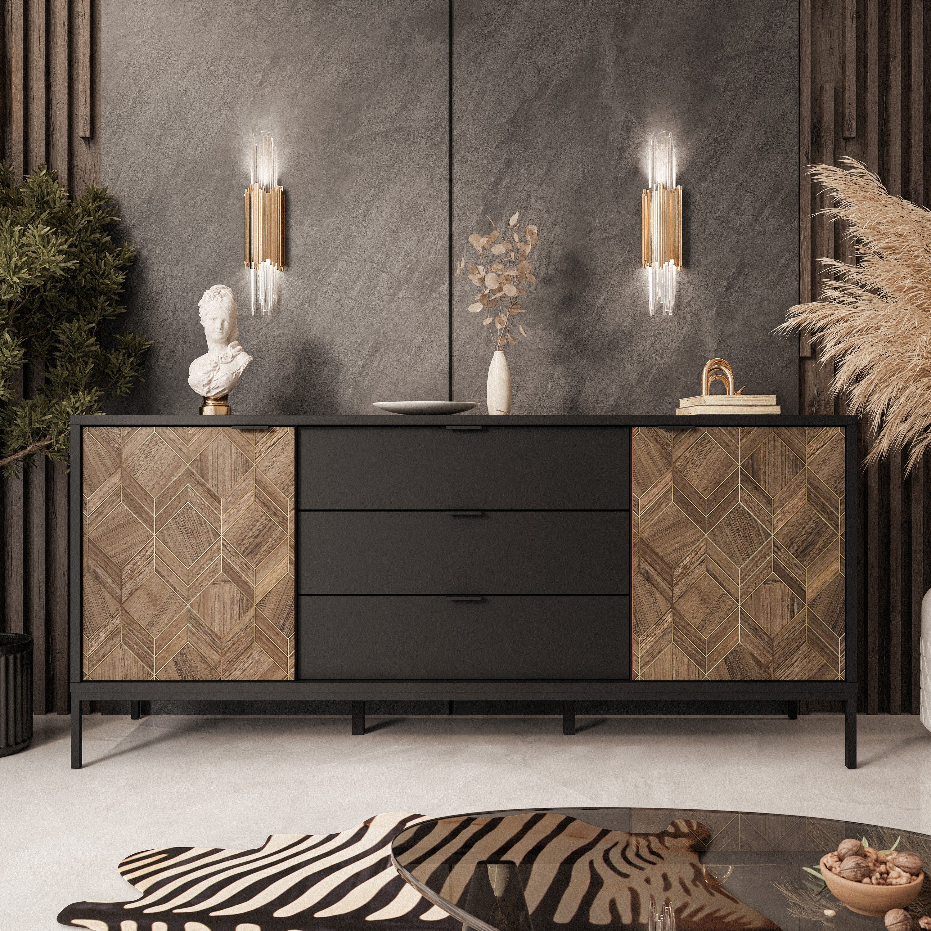 Lookway Kommode LIAM Sideboard mit Doppeltüren und Schubladen