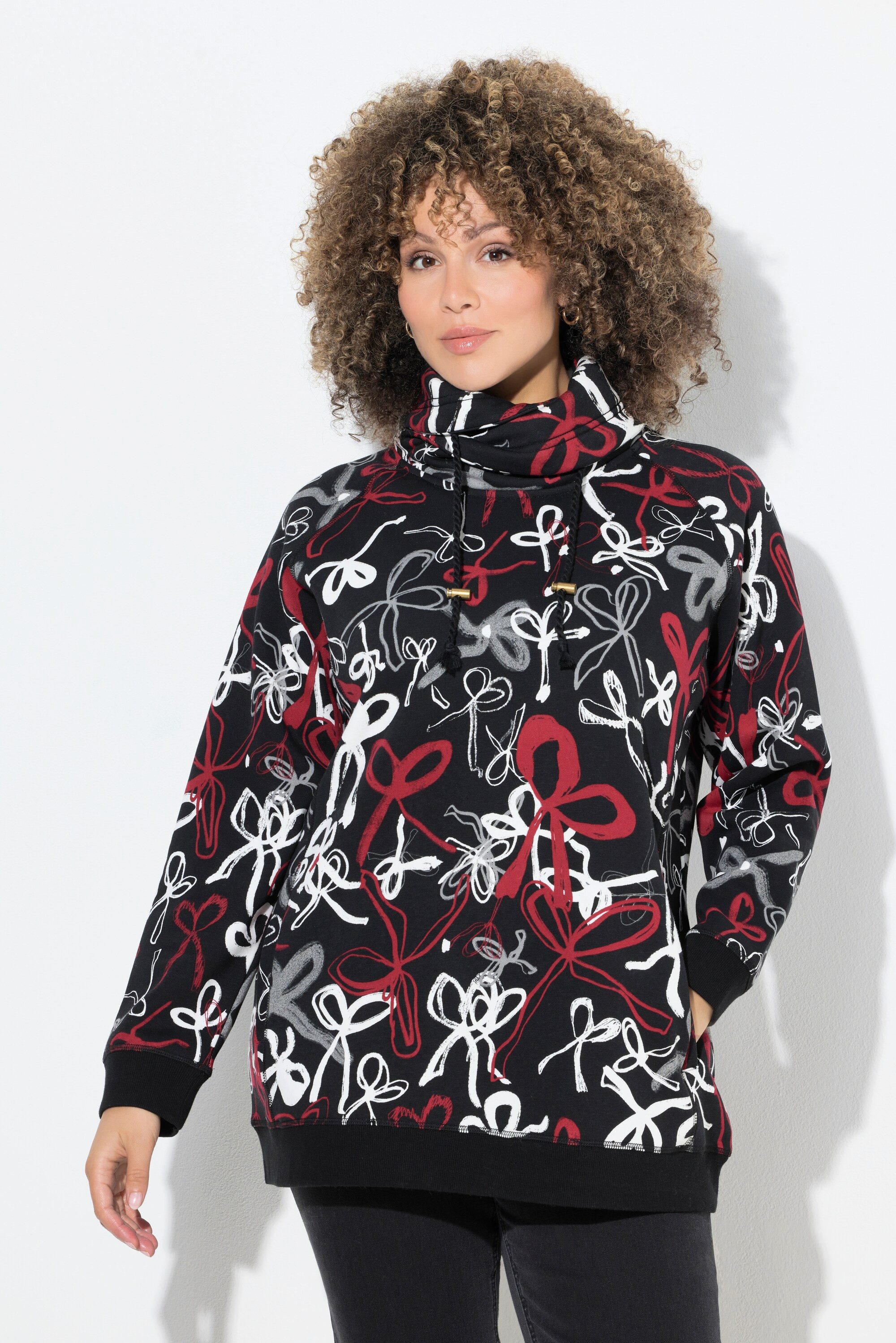 Ulla Popken Sweatshirt Sweatshirt Scribble-Muster Stehkragen Langarm günstig online kaufen