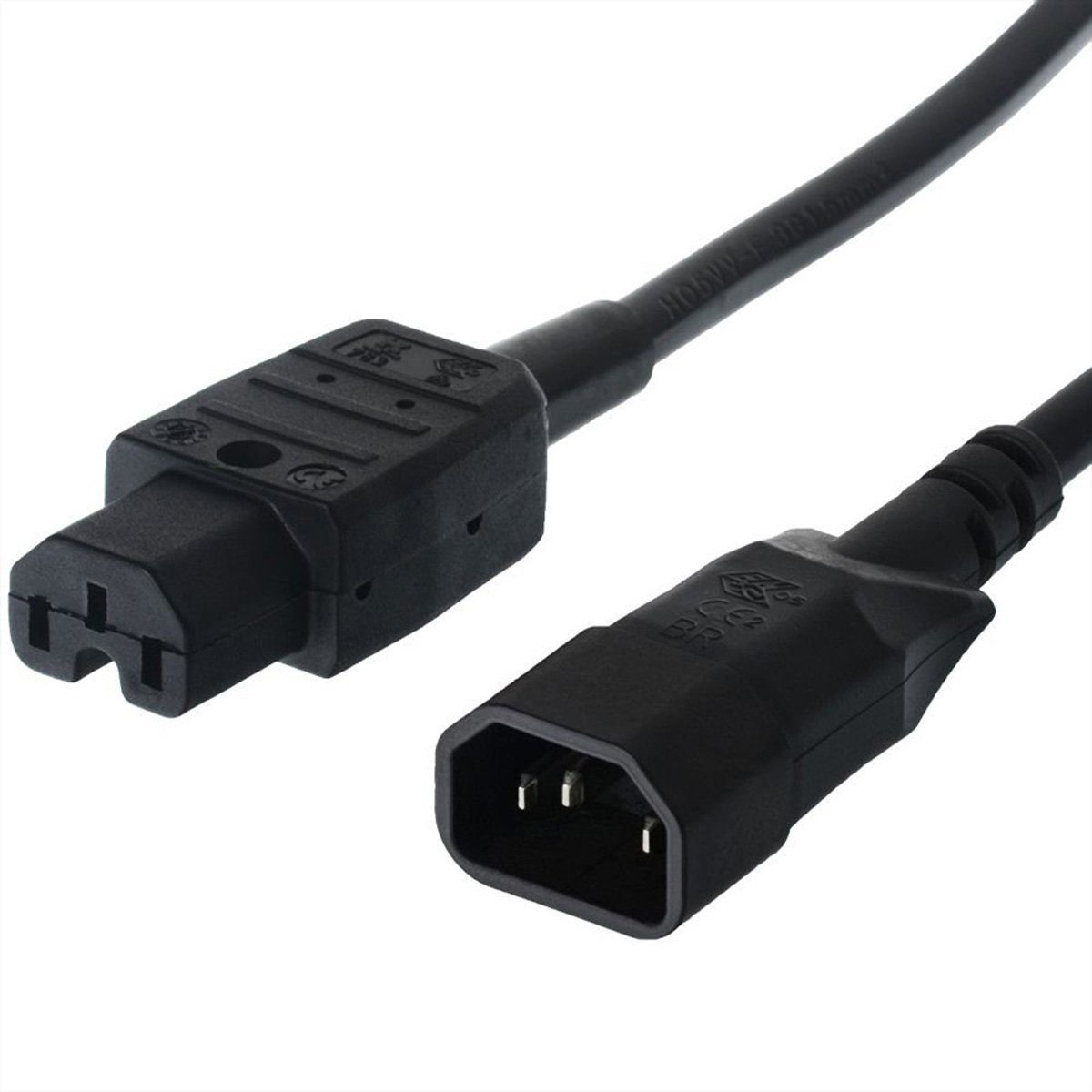 Bachmann Netzkabel Kaltgerätestecker-Stecker auf Warmgeräte-Kupplung Stromkabel, IEC320 C14, Kaltgeräte, 10A Männlich (Stecker), IEC320 C15, Heißgeräte, 10A Weiblich (Buchse) (100.0 cm), IEC320 C14/C15, 356.1260
