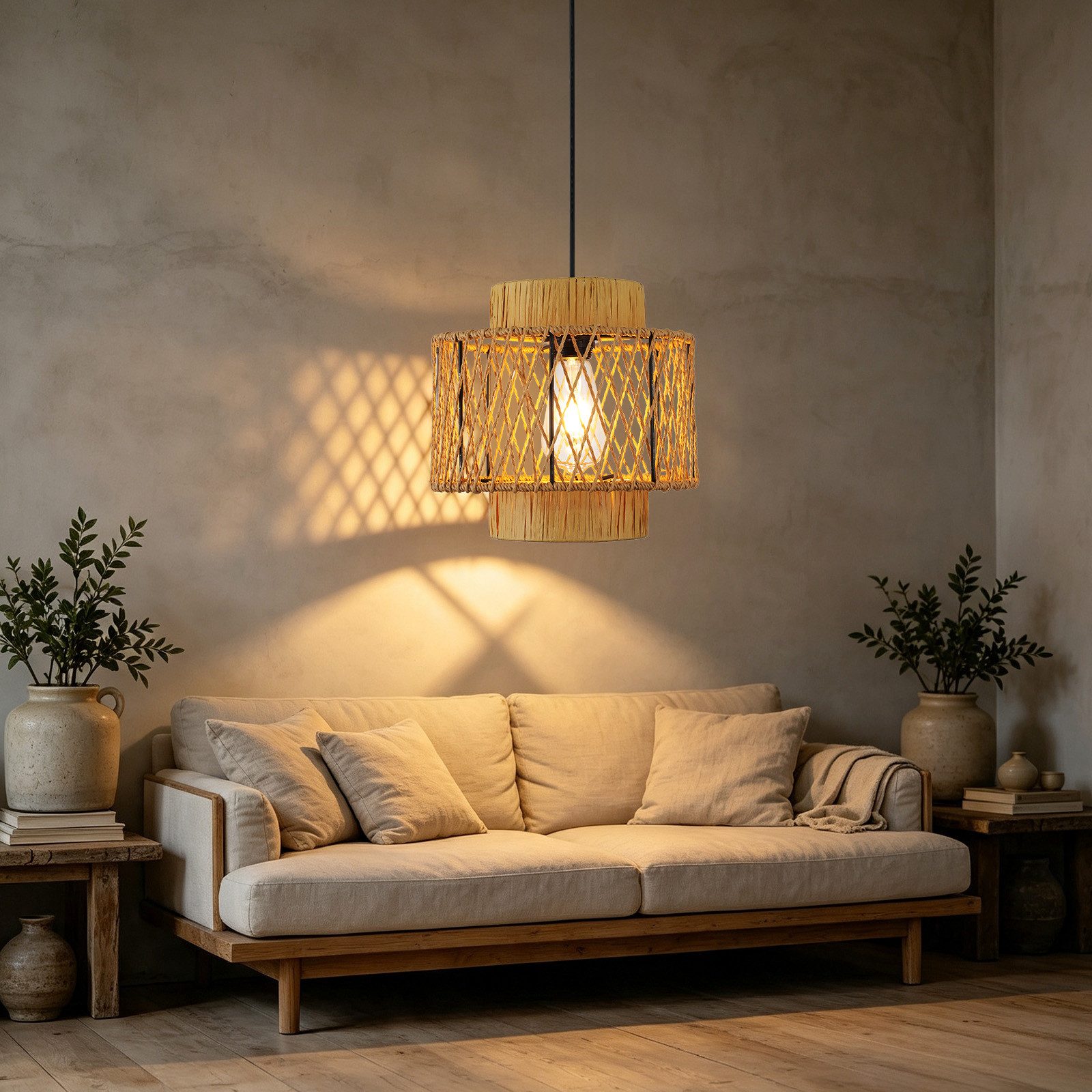 JDONG Pendelleuchte esstisch lampenschirm Hängelampe Ø26cm E27, ohne Leuchtmittel, Beige Papierflechten Beleuchtung Dekoration,schlafzimmerlampe, Vintage,Dekorative Möbel,Für,Wohnzimmer,Esszimmer,Flur