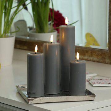 Deluxe Homeart LED-Kerze Mia Echtwachs Deluxe Wachsspiegel flackernd H: 15cm D: 5cm grau
