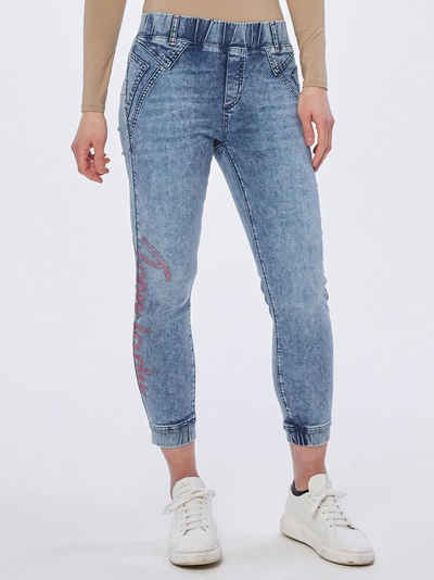Sarah Kern Skinny-fit-Jeans Röhrenjeans koerpernah mit seitlicher Nietenverzierung