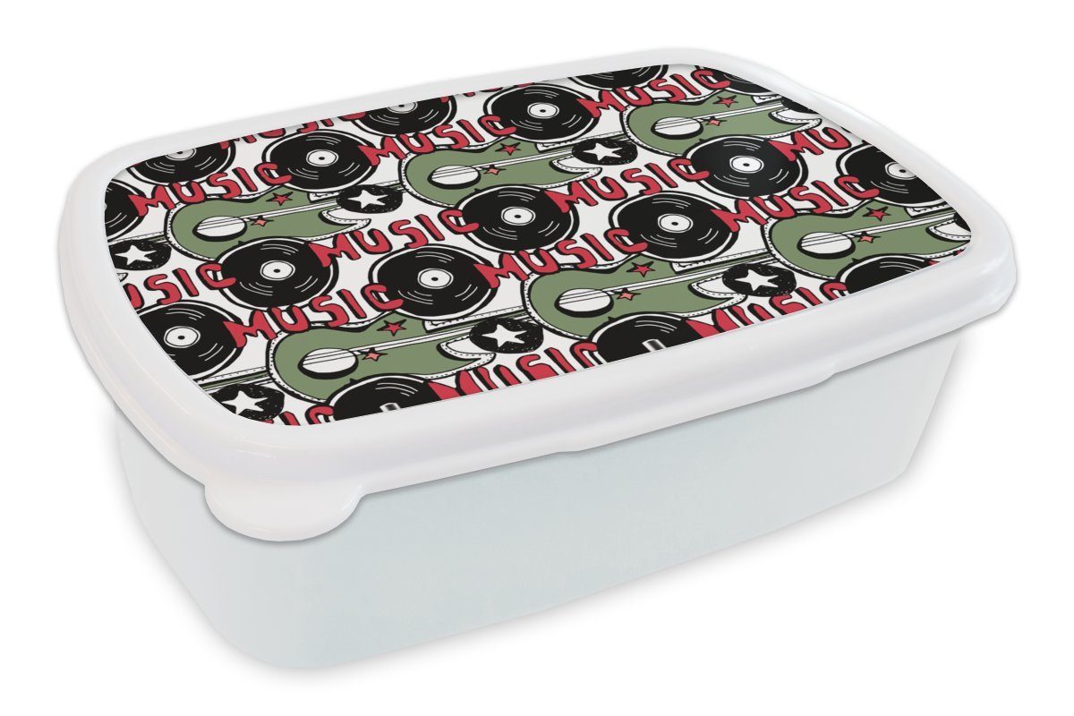 MuchoWow Lunchbox Muster - Musik - Vinyl, Kunststoff, (2-tlg), Brotbox für Kinder und Erwachsene, Brotdose, für Jungs und Mädchen weiß | Lunchboxen