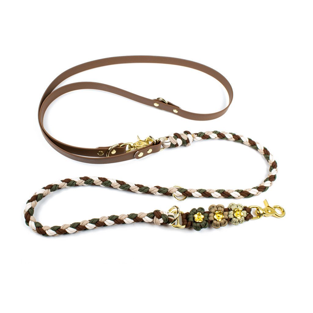 Tierluxe Hundeleine Blumen, Paracord, Biothane, Handgemacht