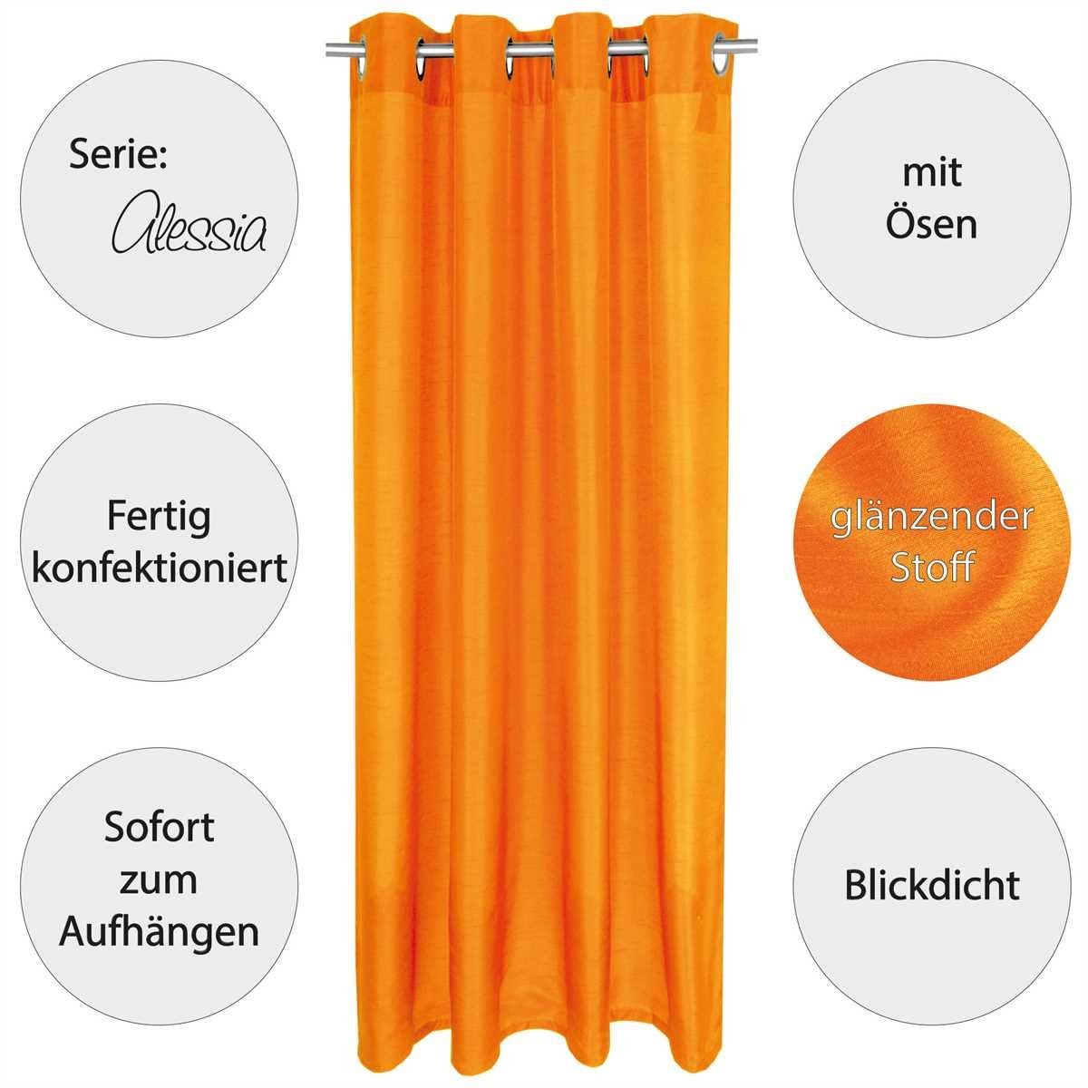 Orange Microfaser, - Dekoschal Gardine Ø4cm (2 vers. St), Vorhang Arsvita, Ösen Alessia, blickdicht, Größen/Farben Vorhang Ösen