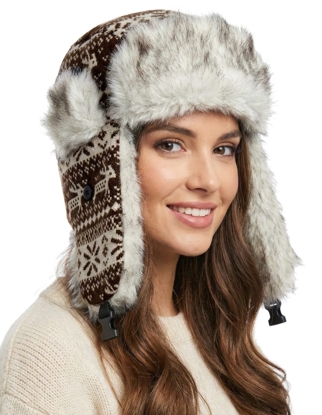 dy_mode Ohrenmütze Damen Pilotenmütze Herren Fliegermütze Mütze mit Ohrenklappen mit Ohrenklappen, mit Kunstfell-Besatz