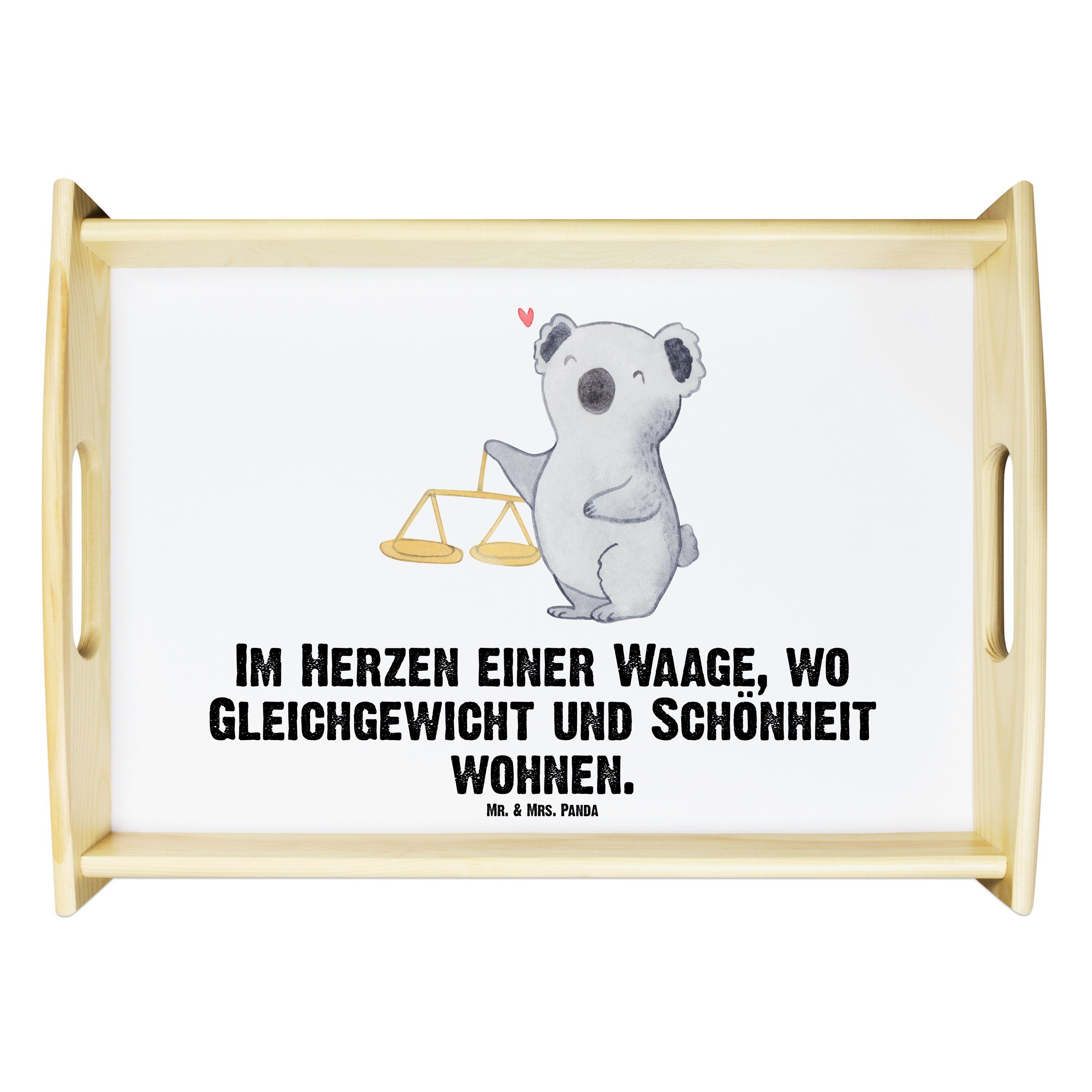 Mr. & Mrs. Panda Tablett Waage Astrologie - Weiß - Geschenk, Küchentablett, Tierkreiszeichen, Echtholz lasiert, (1-tlg)