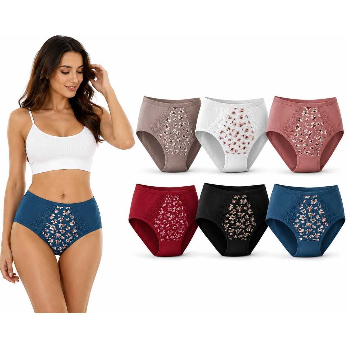 EloModa Taillenslip Damen Slips 6er Pack Baumwolle Ripp mit Spitze hoher Bund, L - 3XL (6-St) atmungsaktiv, hautfreundlich, elastisch, formbeständig