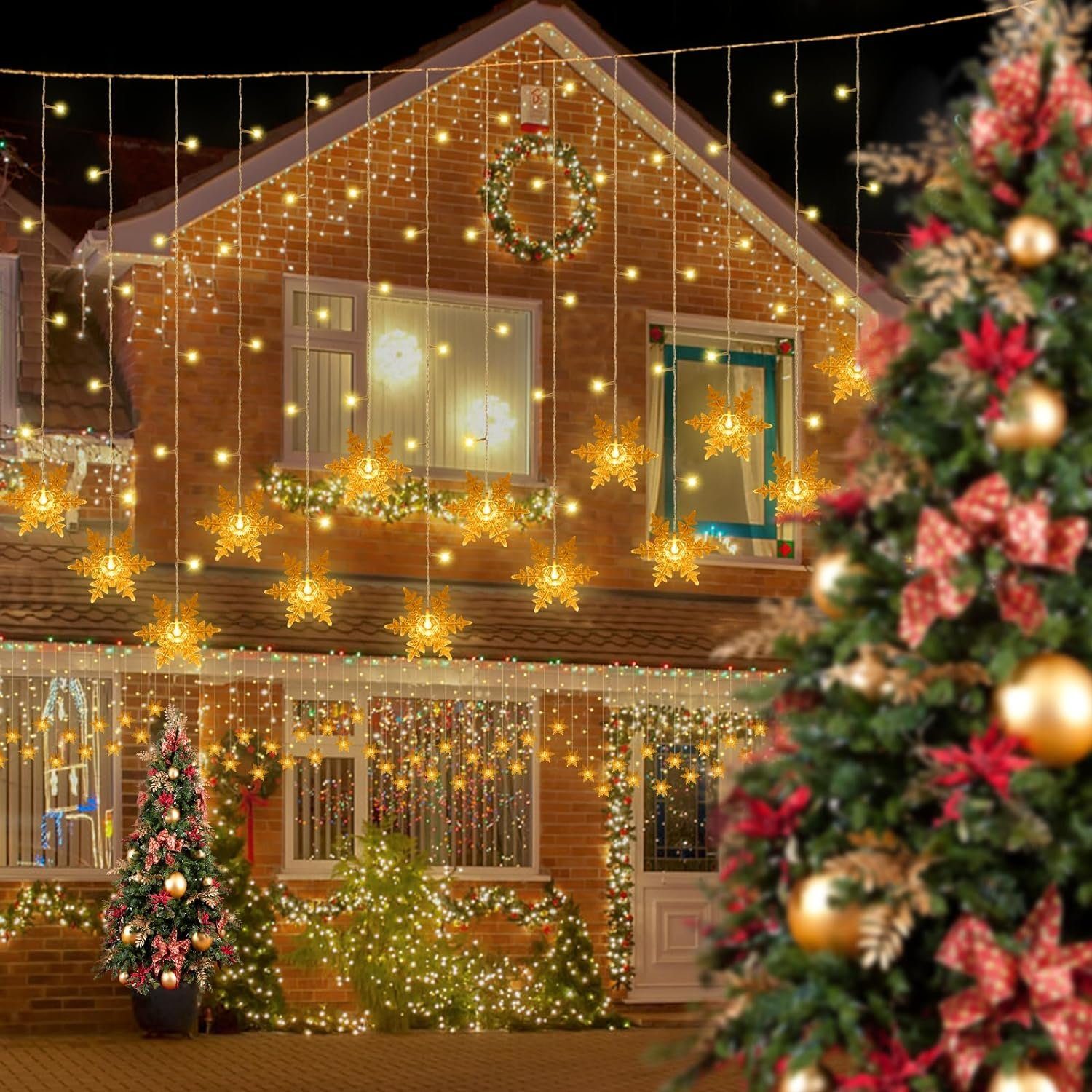 DOPWii LED-Lichterkette Weihnachte mit für LED,4m LED-Lichterkette,Lichtervorhang 96 Fenster