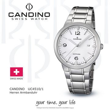 Candino Quarzuhr Candino Herren Uhr Analog C4510/1, (Analoguhr), Herren Armbanduhr rund, Edelstahlarmband silber, Luxus