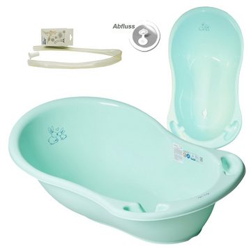 Tega-Baby Babybadewanne 3 Teile SET AB -BUNNIES + Ständer Weiß- -Wanne Abflussset Baby, (Premium.set Made in Europe), **Wanne+ Sitz+ Ablauf Set+ Ständer**