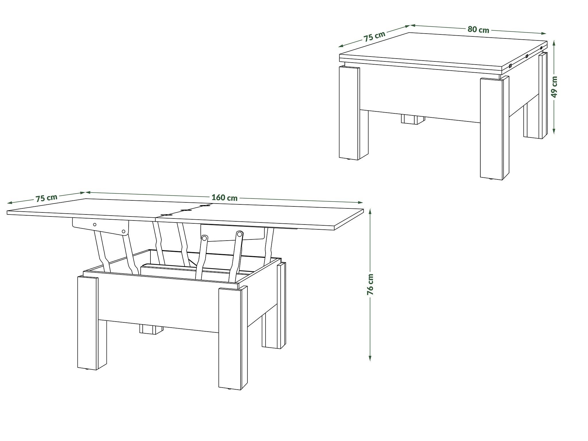 Design Oslo höhenverstellbar Eiche Weiß Tisch matt designimpex Couchtisch aufklappbar Wotan - Couchtisch Esstisch