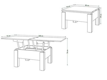 designimpex Couchtisch Design Couchtisch Tisch Oslo höhenverstellbar aufklappbar Esstisch