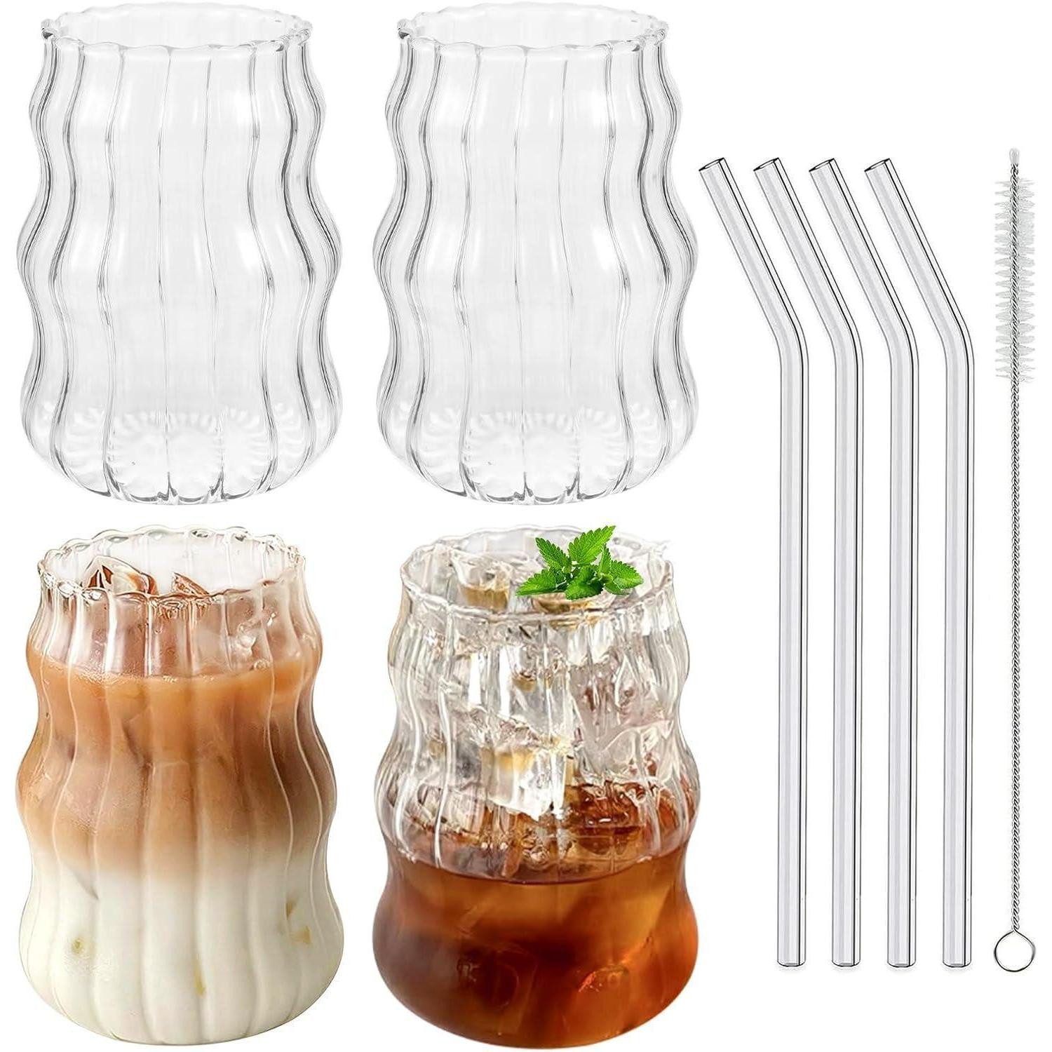 LuxusKollektion Latte-Macchiato-Glas 4er Set Kaffeegläser mit Strohhalm 530ml, Glas