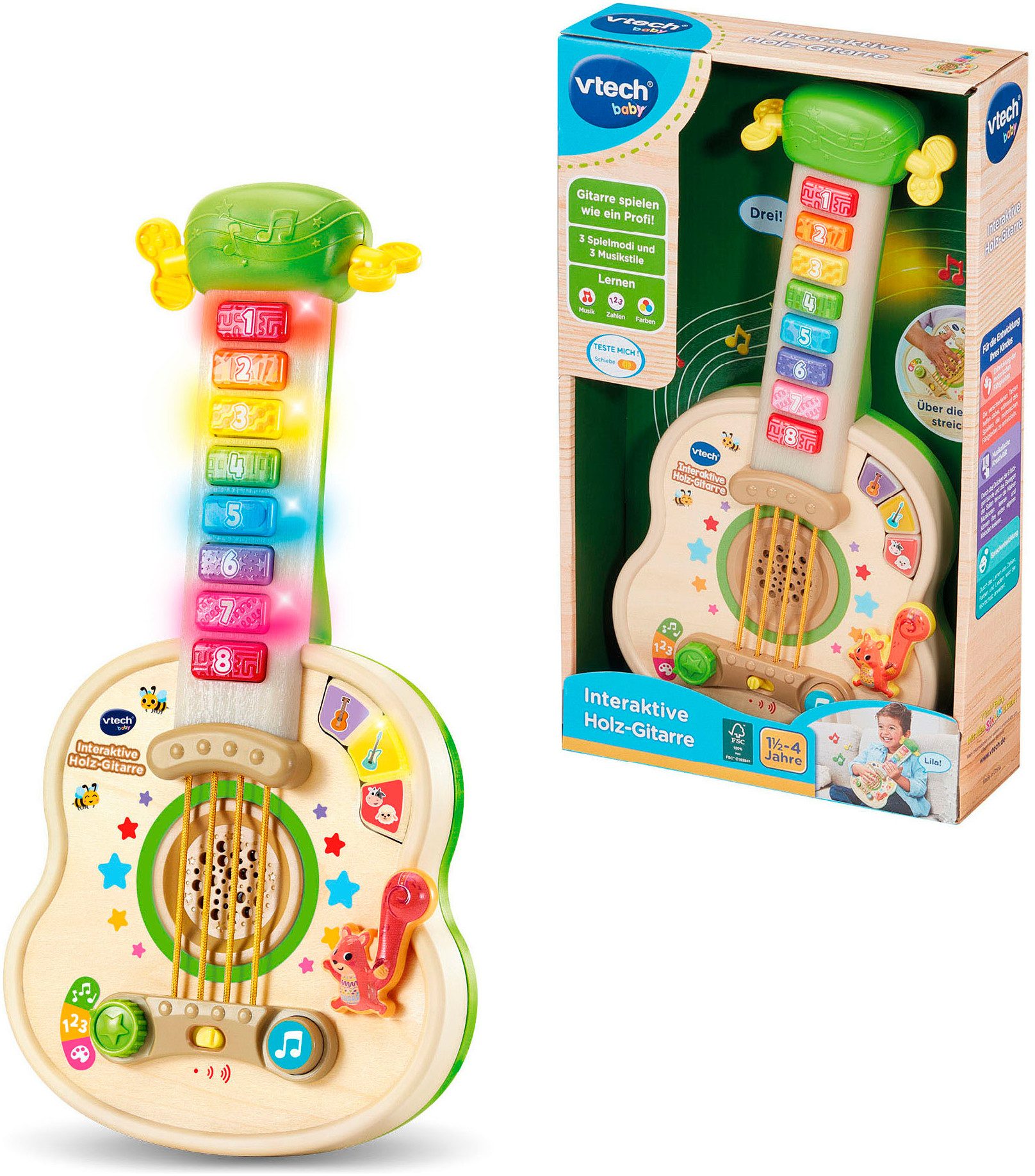 Vtech® Spiel-Gitarre Interaktive Holz-Gitarre, mit Licht und Sound