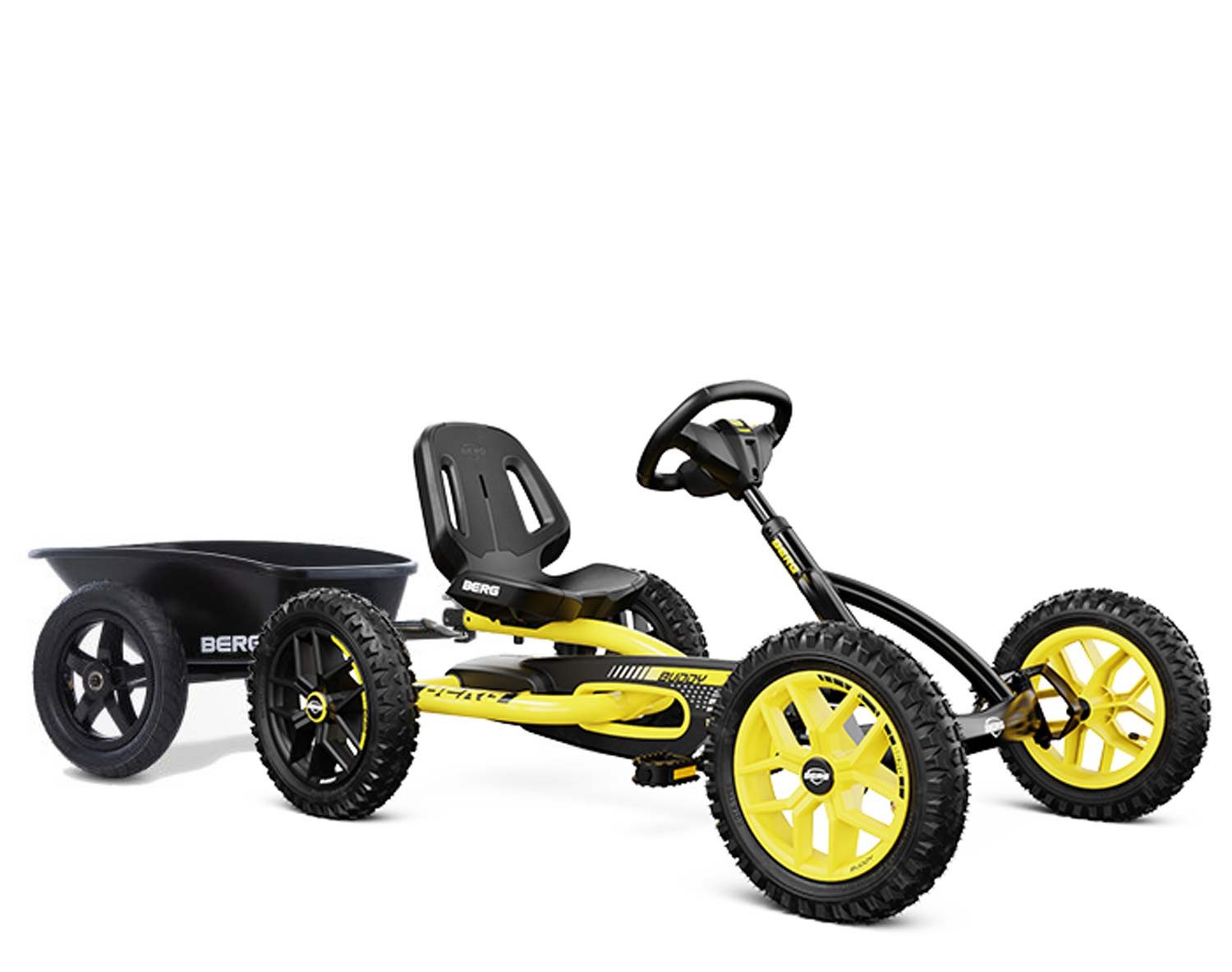Berg Go-Kart BERG Gokart Buddy Cross 2.0 BFR gelb / schwarz, inkl. Soundbox, Anhänger & Kupplung