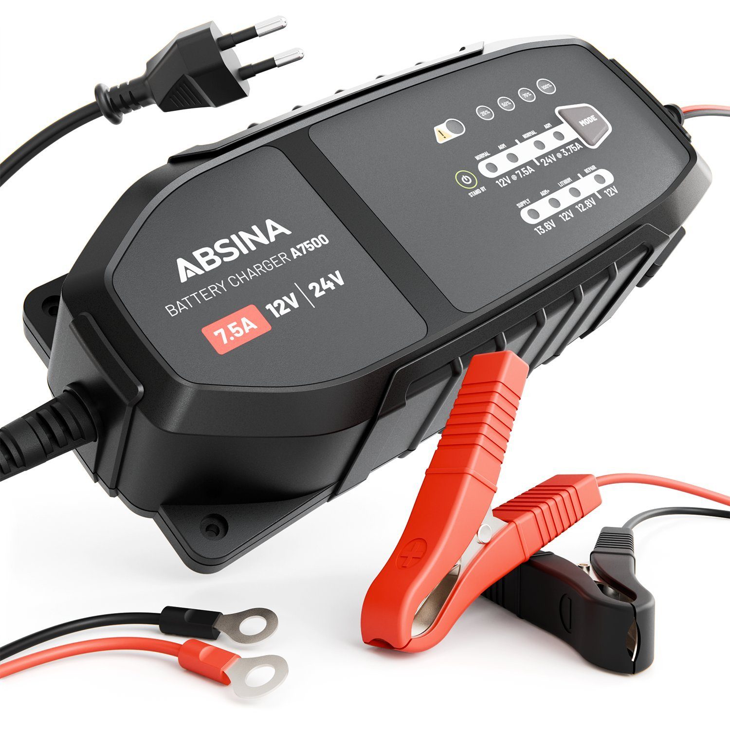 12V & 24V Batterieladegerät KFZ 7,5 A für Blei Batterie bis 240Ah Autobatterie-Ladegerät