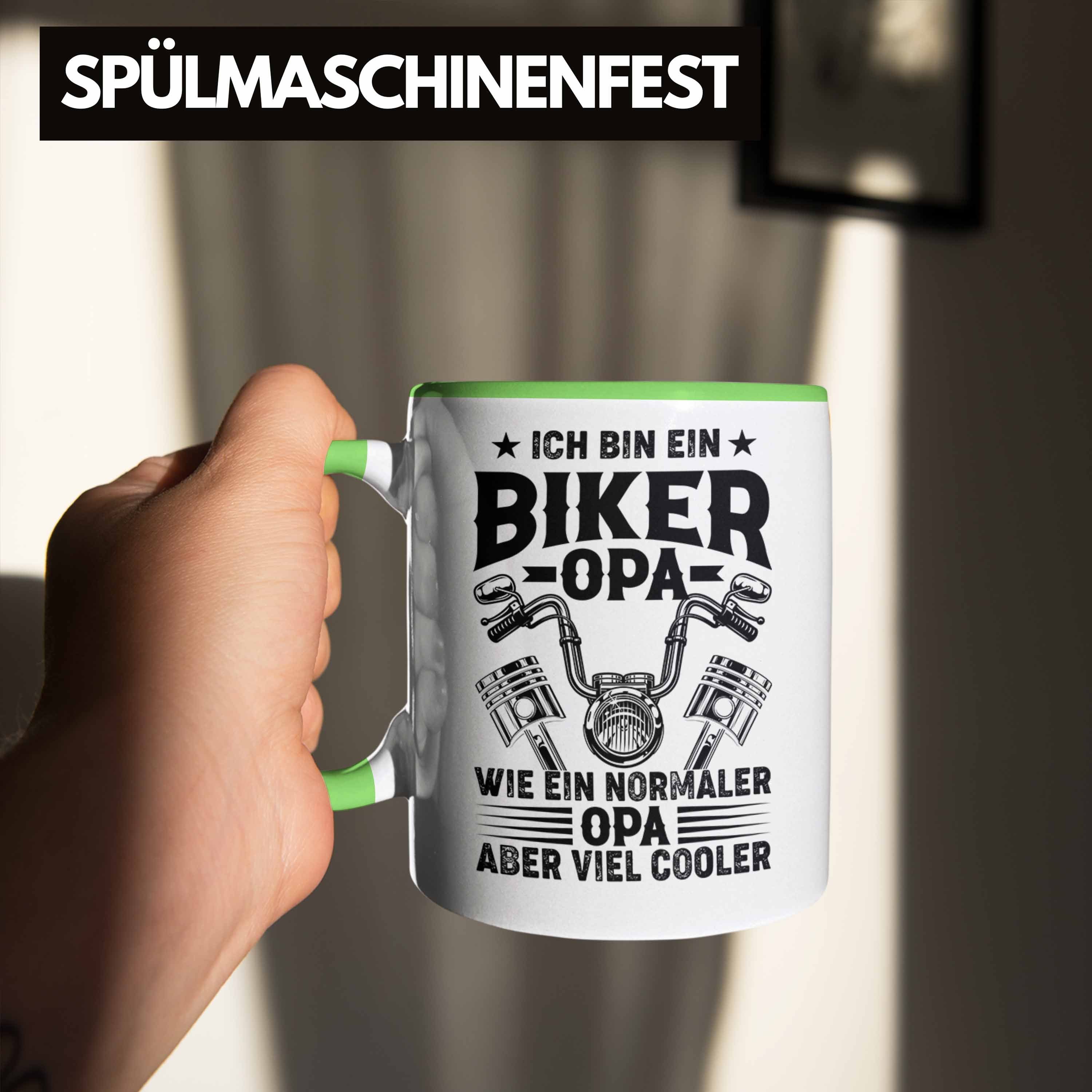 Geburtstag Opa Grün Geschenkidee Trendation Vatertag Motorradfahrer - Tasse Opa Geschenkideee Opa Biker Geschenk Motorrad Tasse Trendation