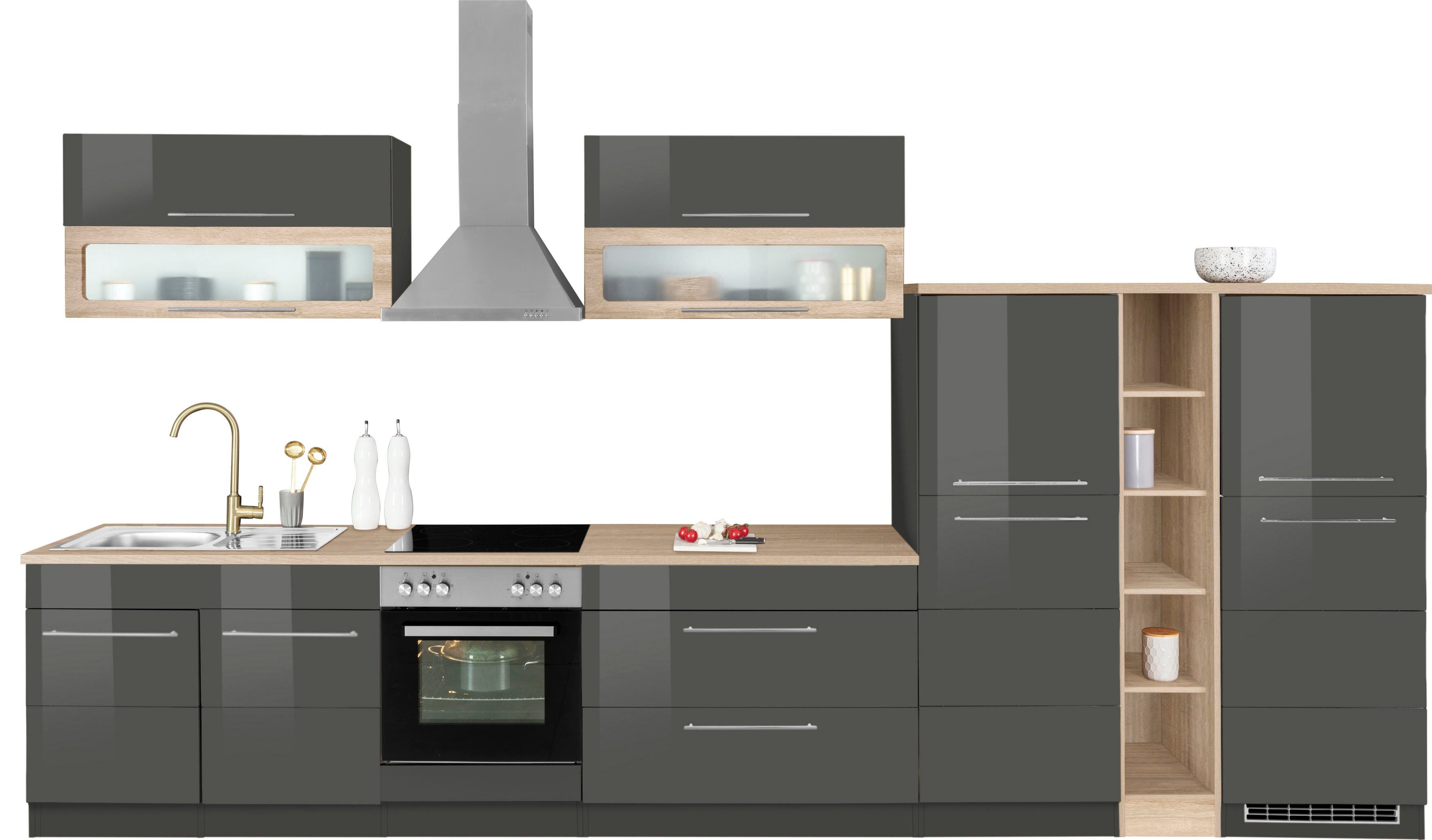 KOCHSTATION Küchenzeile KS-Wien, Breite 410 cm, wahlweise mit E-Geräten