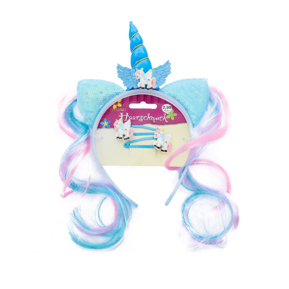 Spielzeug-Frisierkoffer Besttoy - Haarschmuck Set - Einhorn - Haarreif und Haarclips