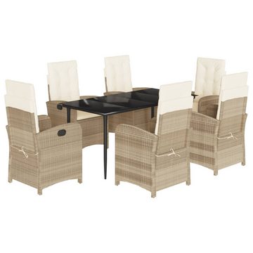 vidaXL Garten-Essgruppe 7-tlg. Garten-Essgruppe mit Kissen Beige Poly Rattan, (7-tlg)