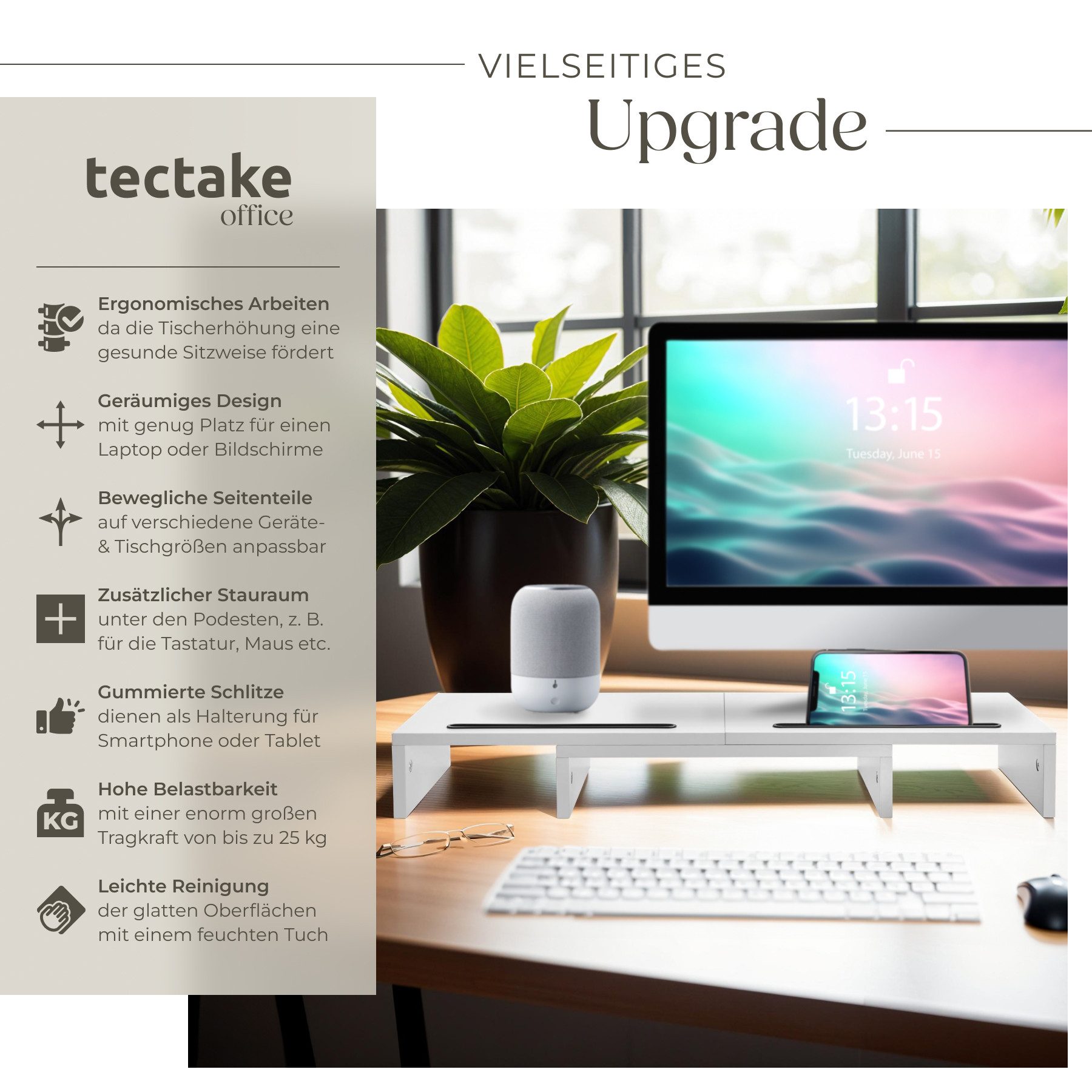 tectake Schreibtischaufsatz Monitorständer, 3-teilig, breitenverstellbar, s günstig online kaufen