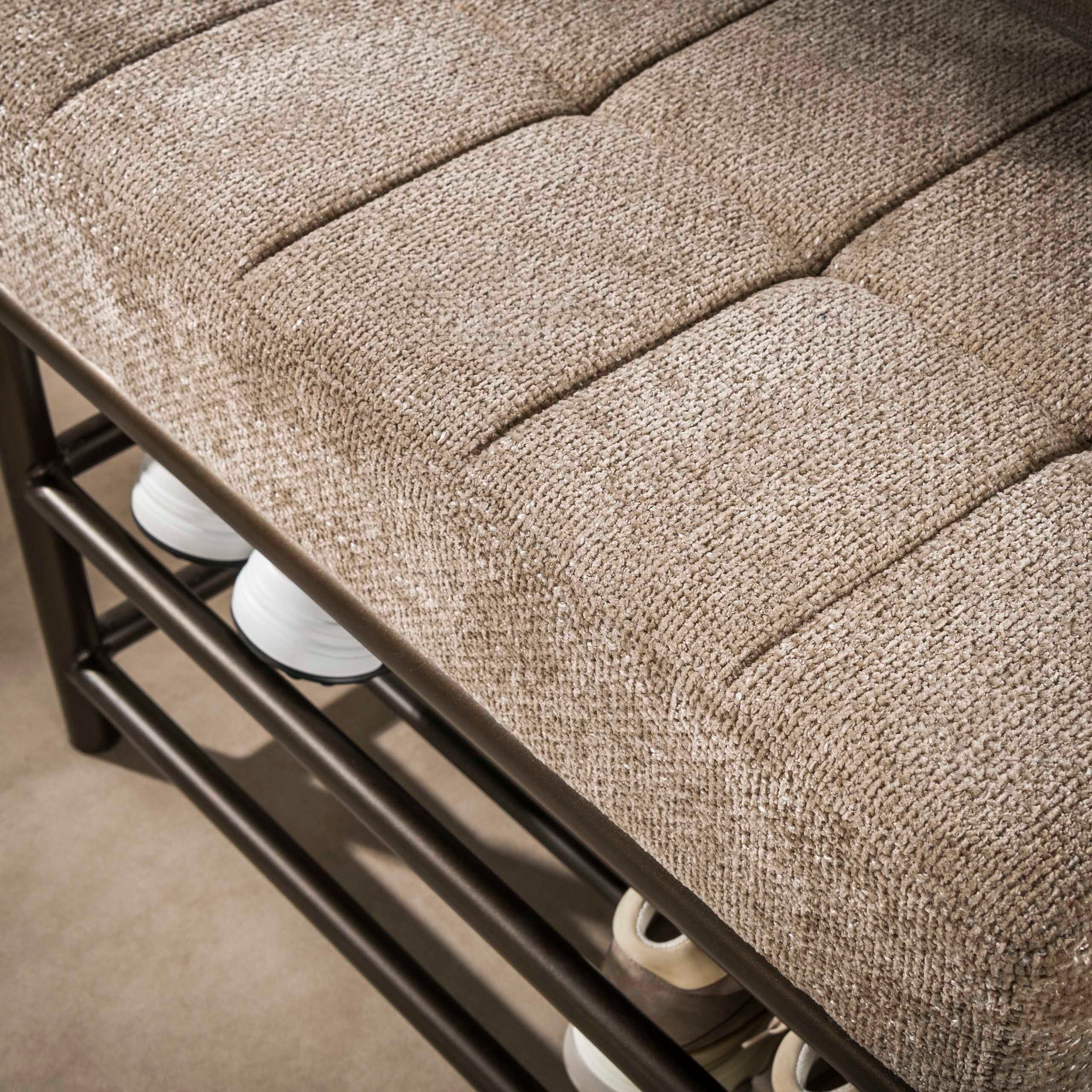 LEVEN Lifestyle Garderobenständer Standgarderobe SONO PUR aus Metall mit Sitzbank und Schuhablage, Metall in Bronze Optik - incl. Sitzkissen - Höhe 183 cm