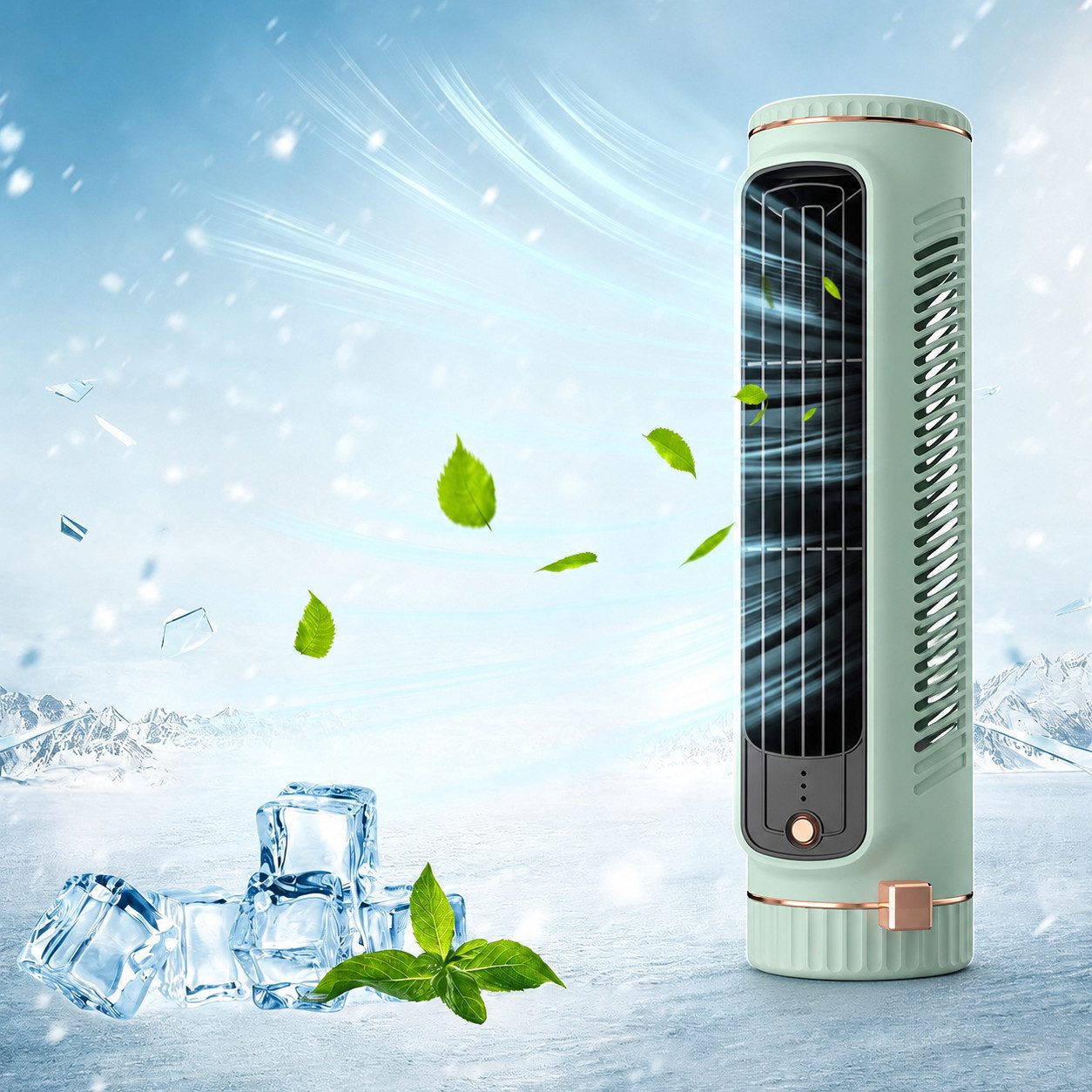 MOPUEA Turmventilator Tischventilator Turmventilator Naturwind 3 Stufen Kabellos Kompakt, 3 Stufen, Naturwind, Akku, USB-C, rutschfester Stand