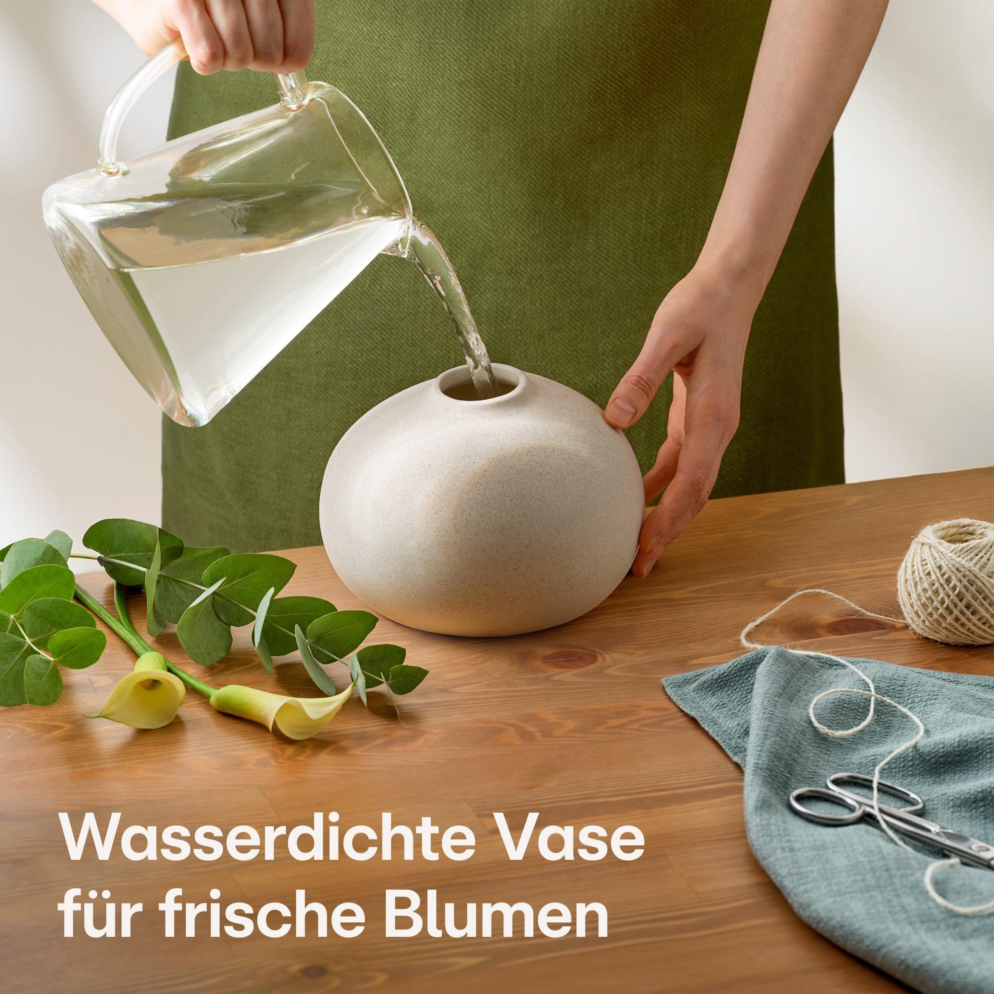 Praknu Tischvase Keramik Vase Weiß Klein - Bauchige Form mit Sandtextur (Einzeln, 1 St), Büro