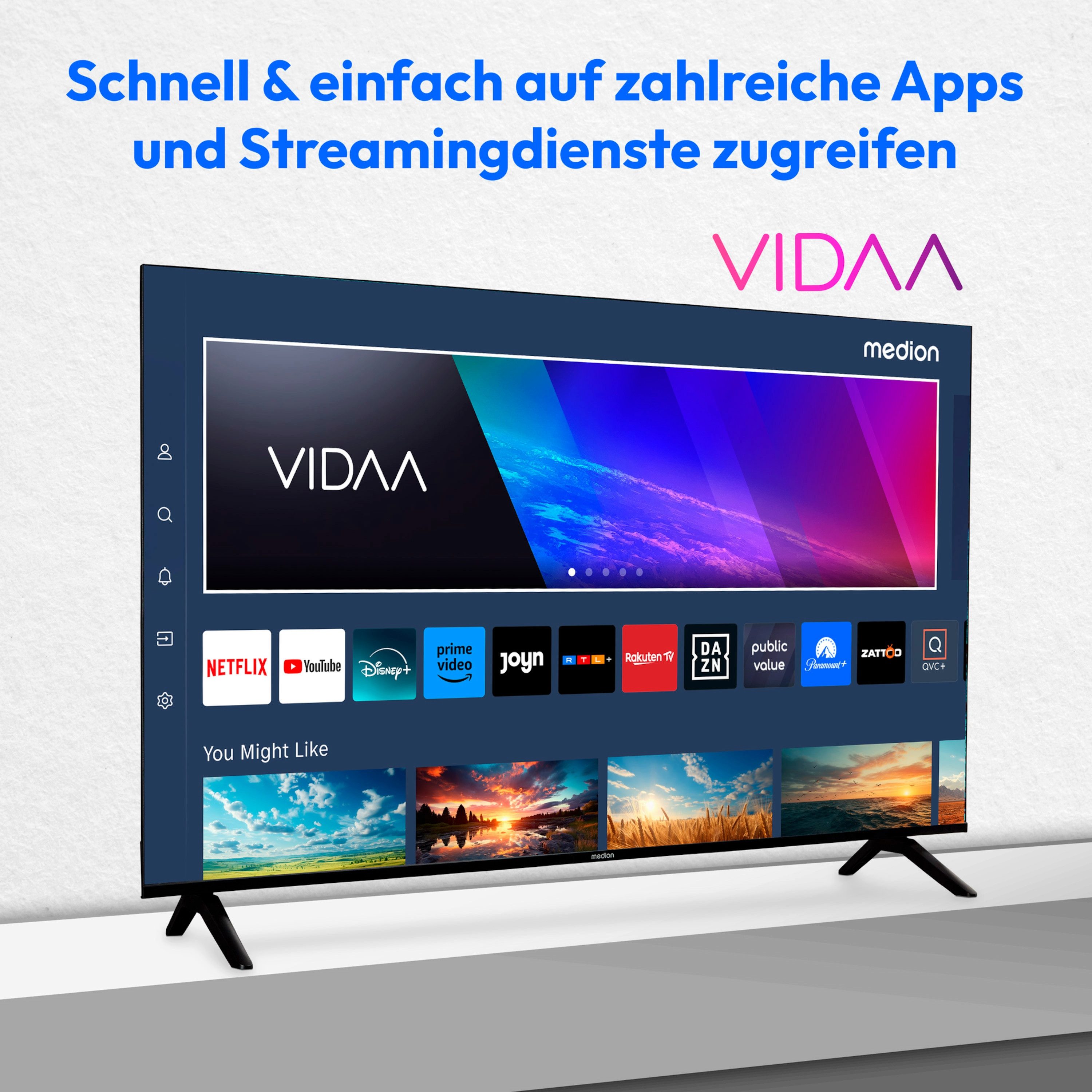 Medion® MD855200 LCD-LED Fernseher (138.8 cm/55 Zoll, 4K Ultra HD, Smart TV, VIDAA TV, Dolby Vision, Dolby Atmos, Netflix, HBO Max, Prime Video, Disney+, WOW)