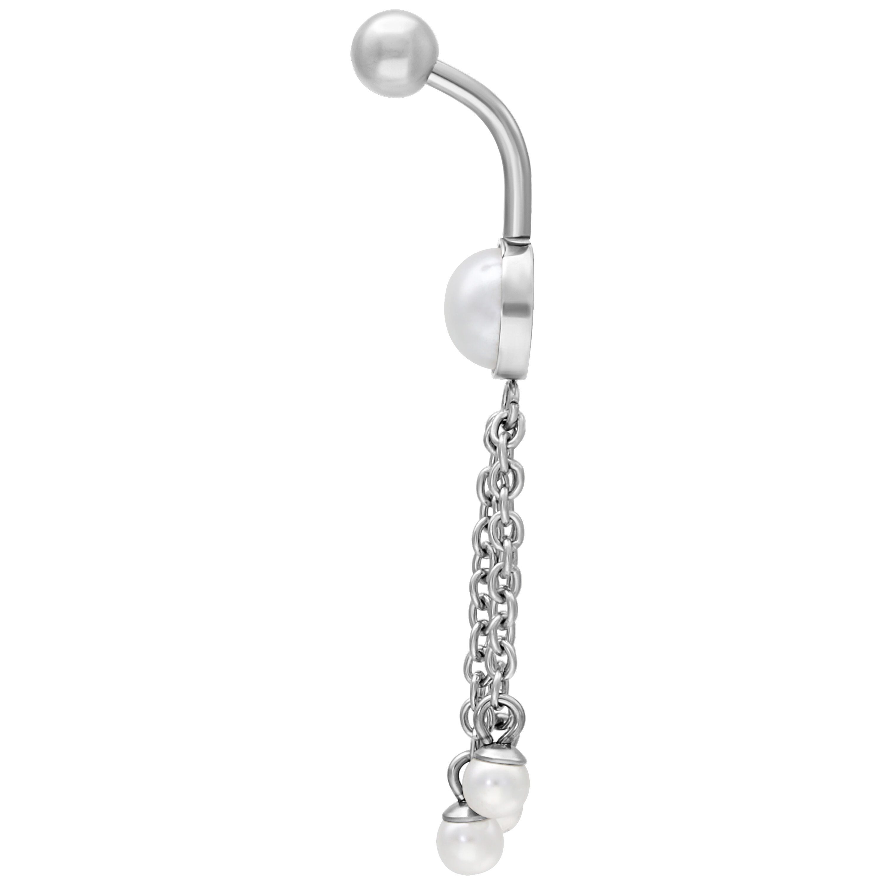 Wildcat Bauchnabelpiercing Dangling Synthetic Pearl Bananabell für Bauchnabel, 1 Stück, Chirurgenstahl 316L - wasserfest, hautverträglich, Silber