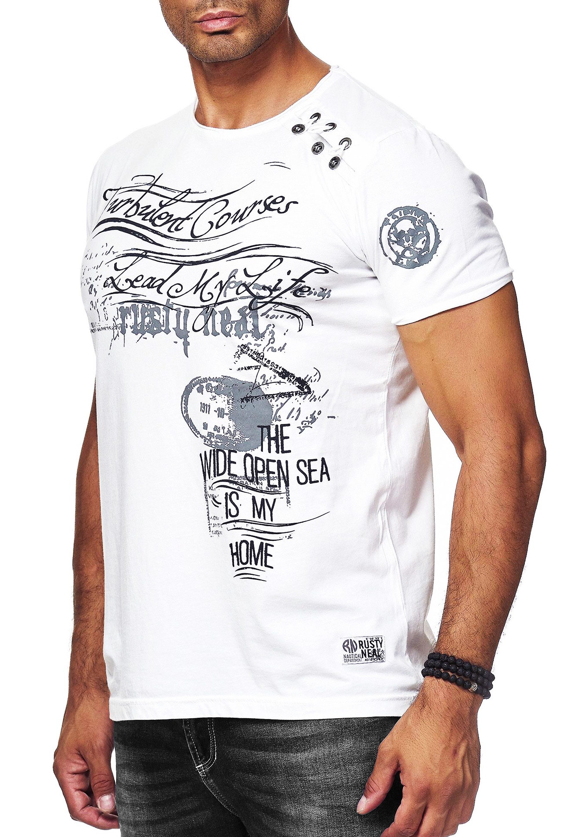 R-NEAL T-Shirt T-Shirt Herren Seitliche Knopfleiste Oil Washed mit Front Pr günstig online kaufen
