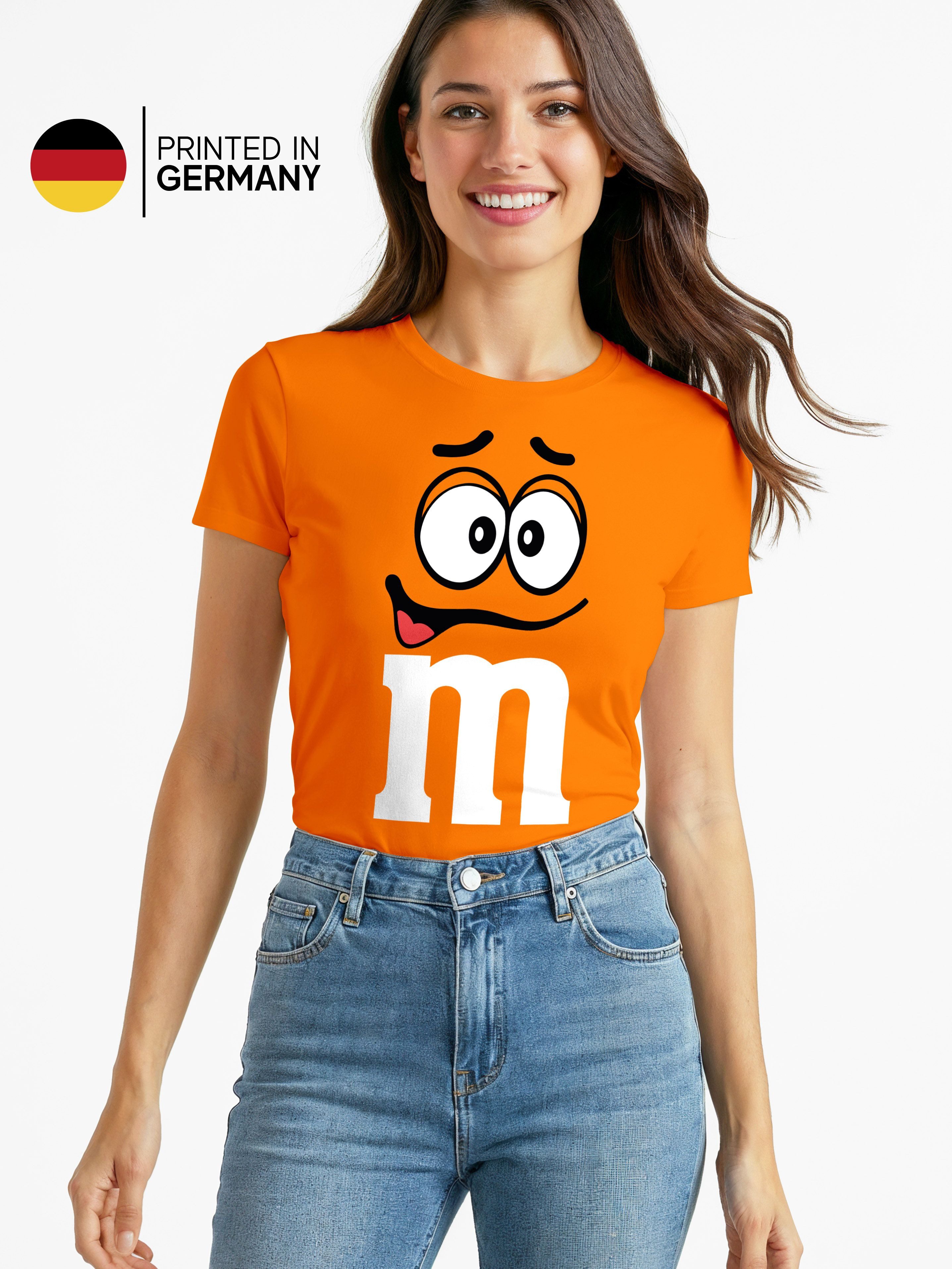 MoonWorks Print-Shirt Damen T-Shirt Fasching Karneval M Aufdruck Gruppen- Kostüm mit Print