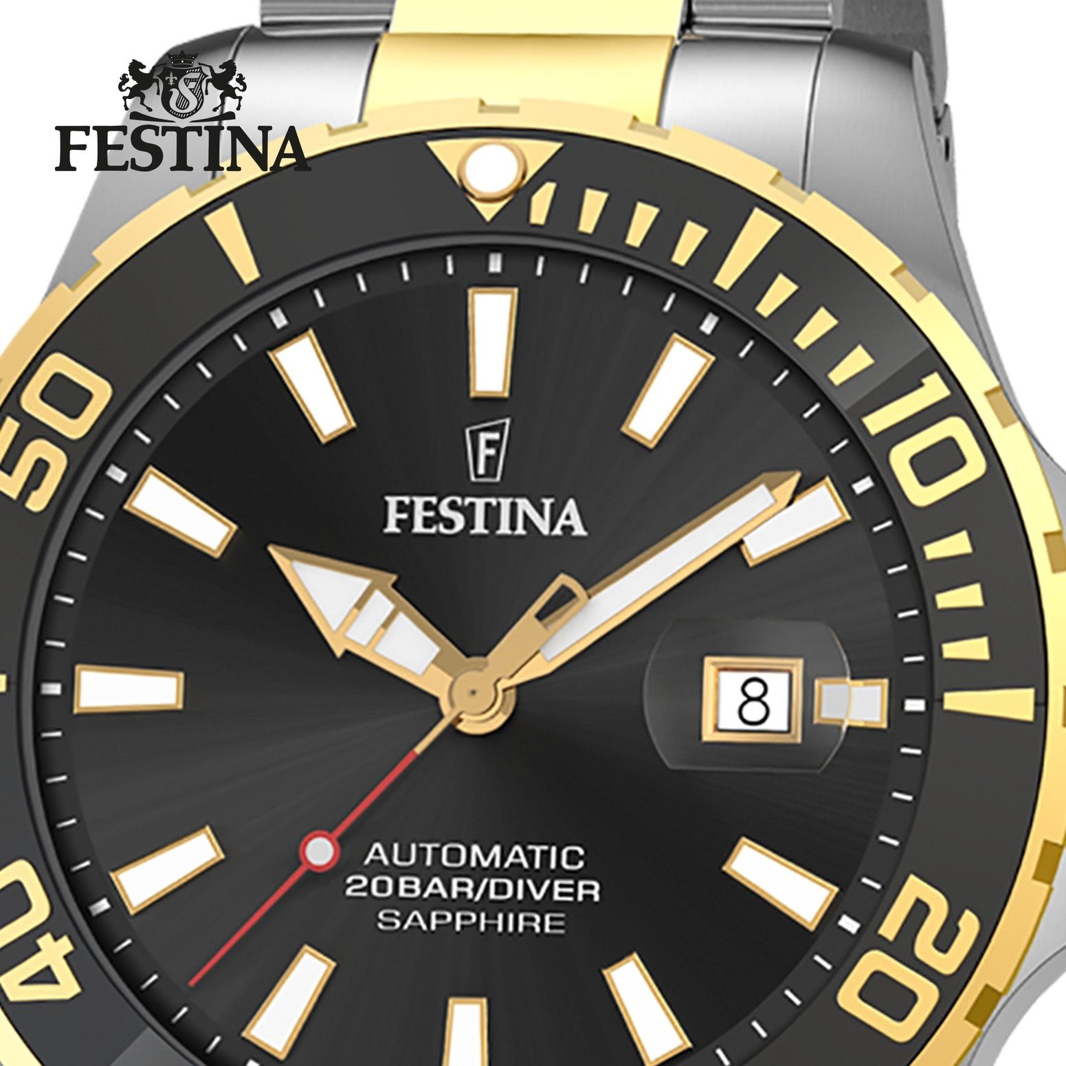 Festina Quarzuhr Festina Herrenuhr Automatik, (Analoguhr), Herren Armbanduhr rund, Edelstahlarmband silber, gold, Elegant