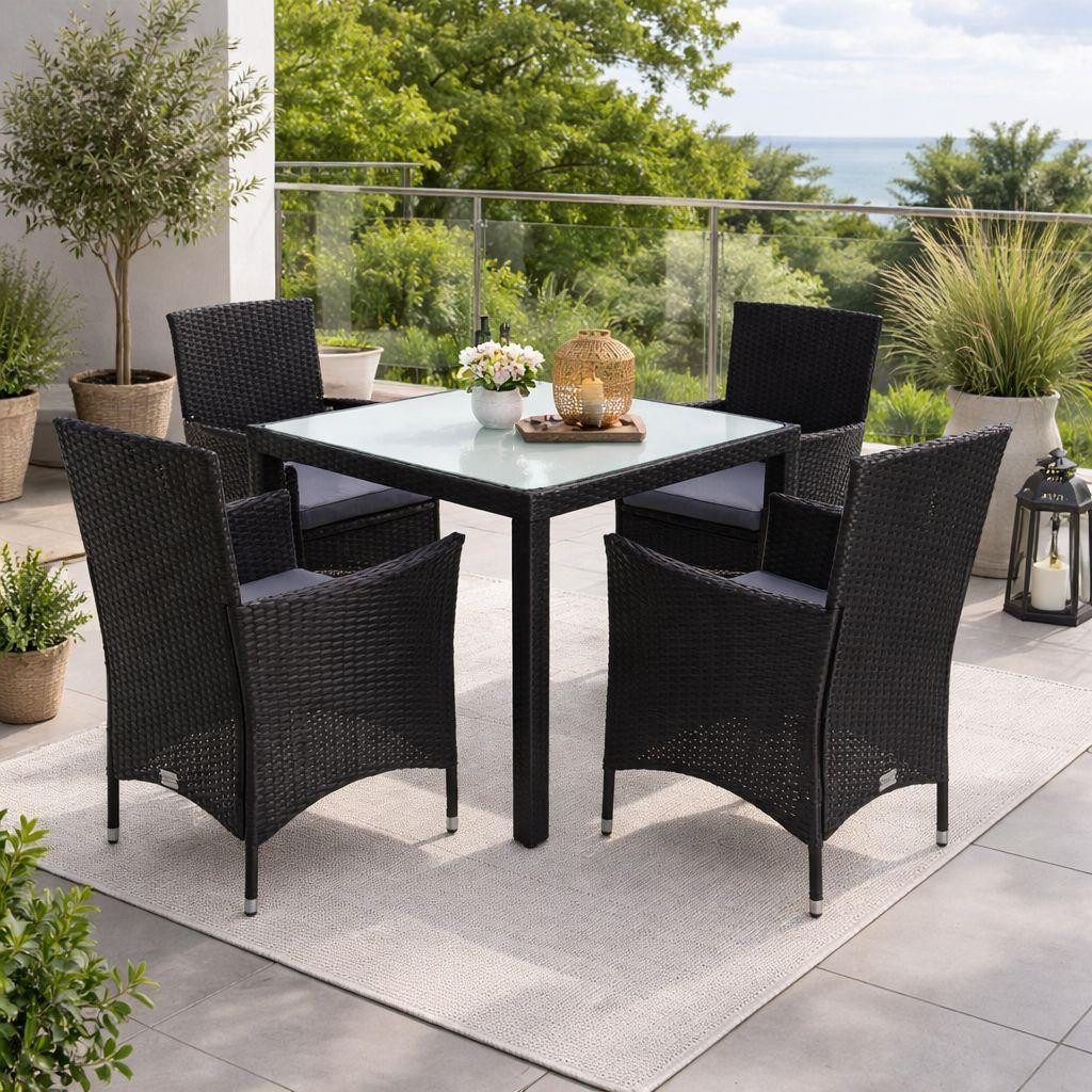 Sitzgruppe Polyrattan Gartenmöbel Set Rattan Gartenset Garten Essgruppe Schwarz