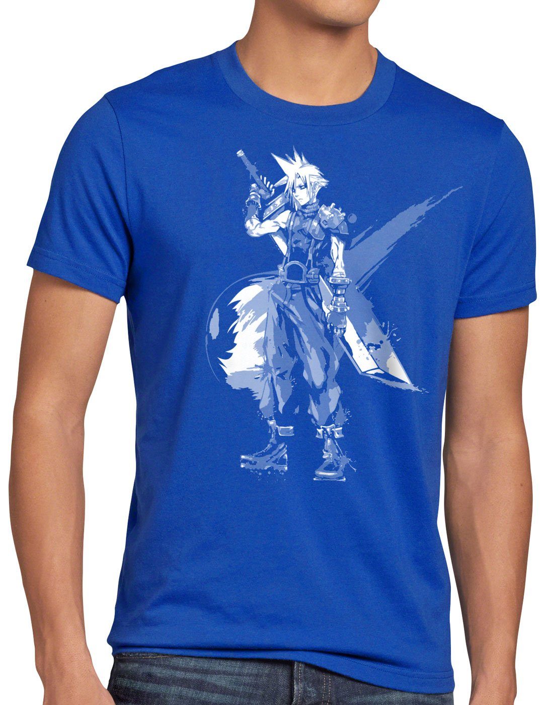 style3 Print-Shirt Herren T-Shirt Cloud Strife final 7 VII chocobo sephiroth blau