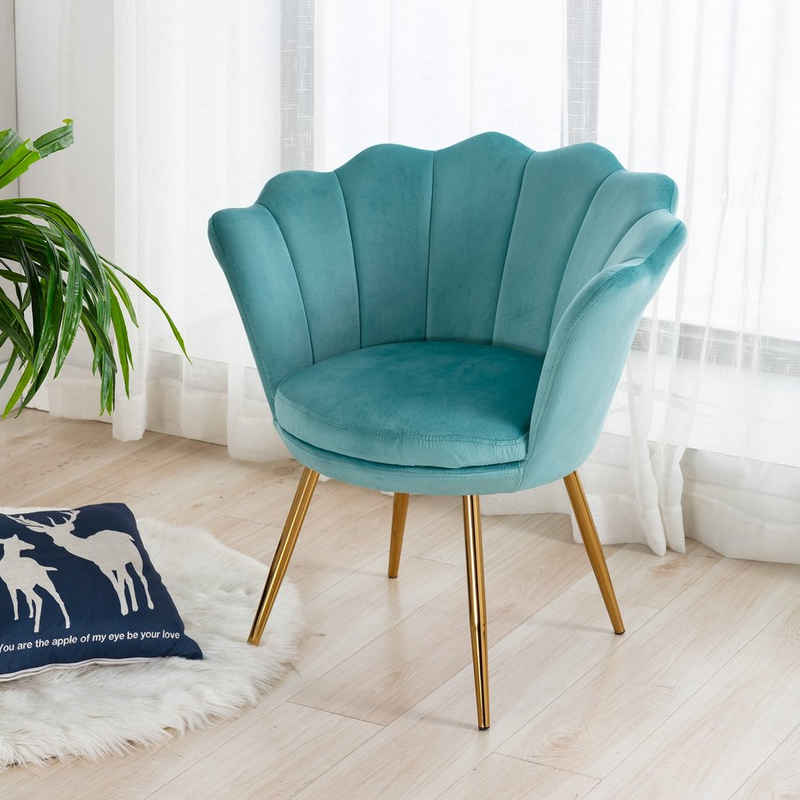 WAHSON OFFICE CHAIRS Loungesessel »Sessel für Schlafzimmer Weicher Samt Armlehnstuhl« (mit Vergoldeten Metallbeinen), Freizeitsessel für Wohnzimmer/Vanity
