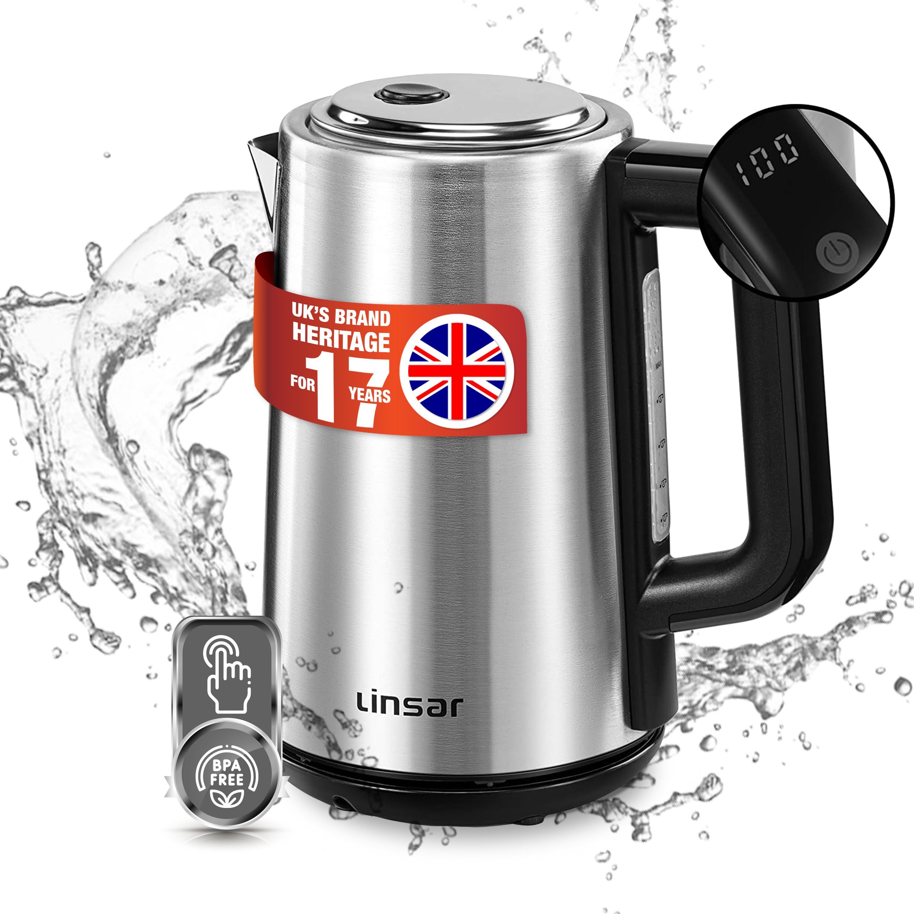 Linsar Wasserkocher 1,7 Liter, 5 Temperatur-Einstellungen, Kalkfilter, Abschaltautomatik, 2200,00 W