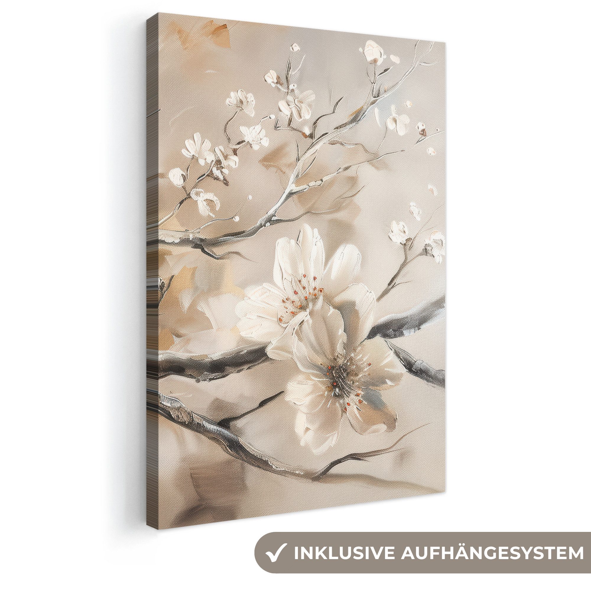 OneMillionCanvasses® Leinwandbild Blumen - Natur - Weiß - Blüte - Abstrakt, Fotodruck (1 St), Leinwand Canvas Wandbild, Wanddekoration 20x30 cm