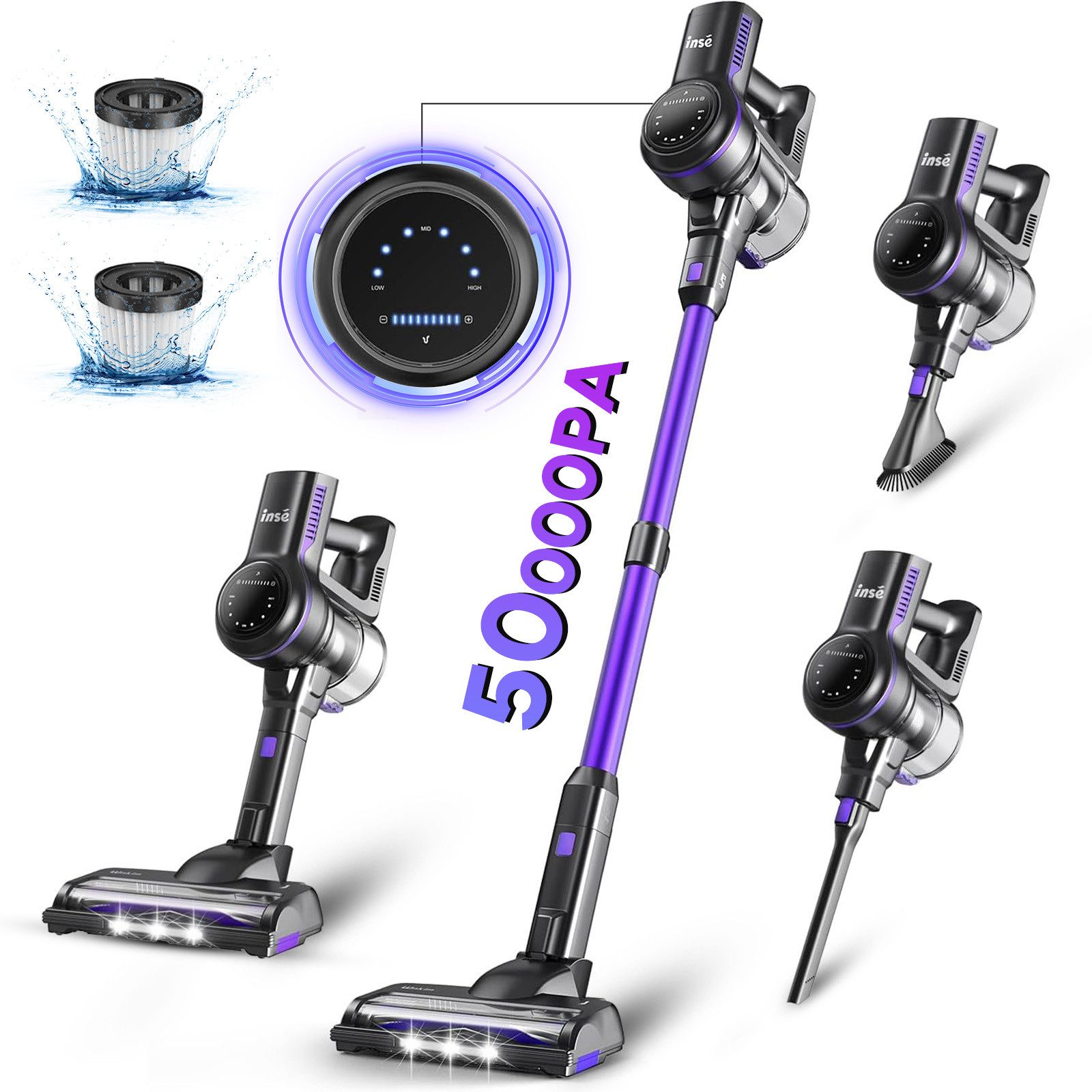 INSE Akku-Hand-und Сталевий пилосос Пилосмоки, Akku Пилосмоки, Akku Ручні пилосмоки, Akkusauger, 50KPa, Akku Пилосмоки 60 Minuten, 1.2L