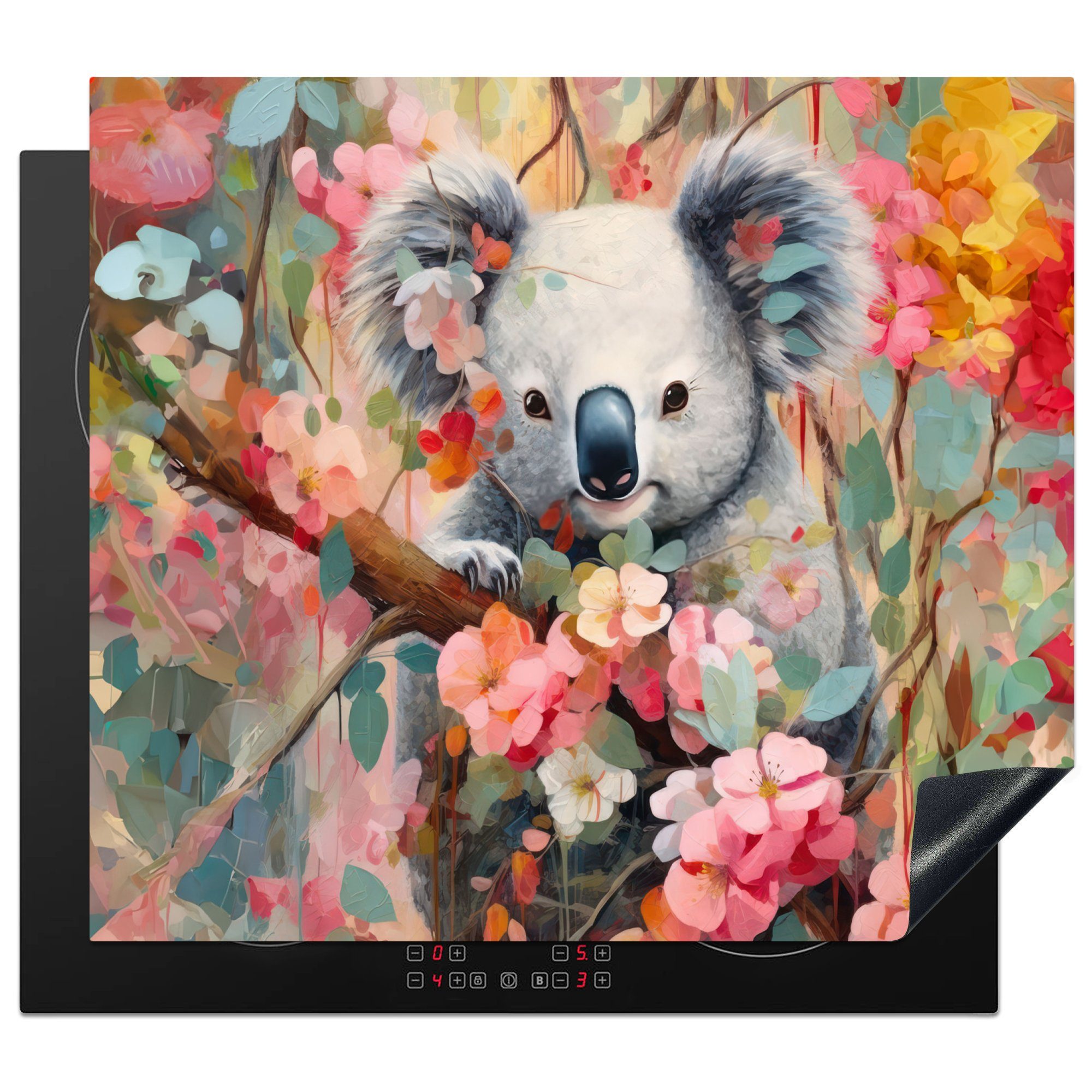 cm, Herdblende-/Abdeckplatte Natur, Mobile - - 60x52 (1 Vinyl, tlg), Blumen - Ceranfeldabdeckung Arbeitsfläche nutzbar, Wildtiere Koala MuchoWow