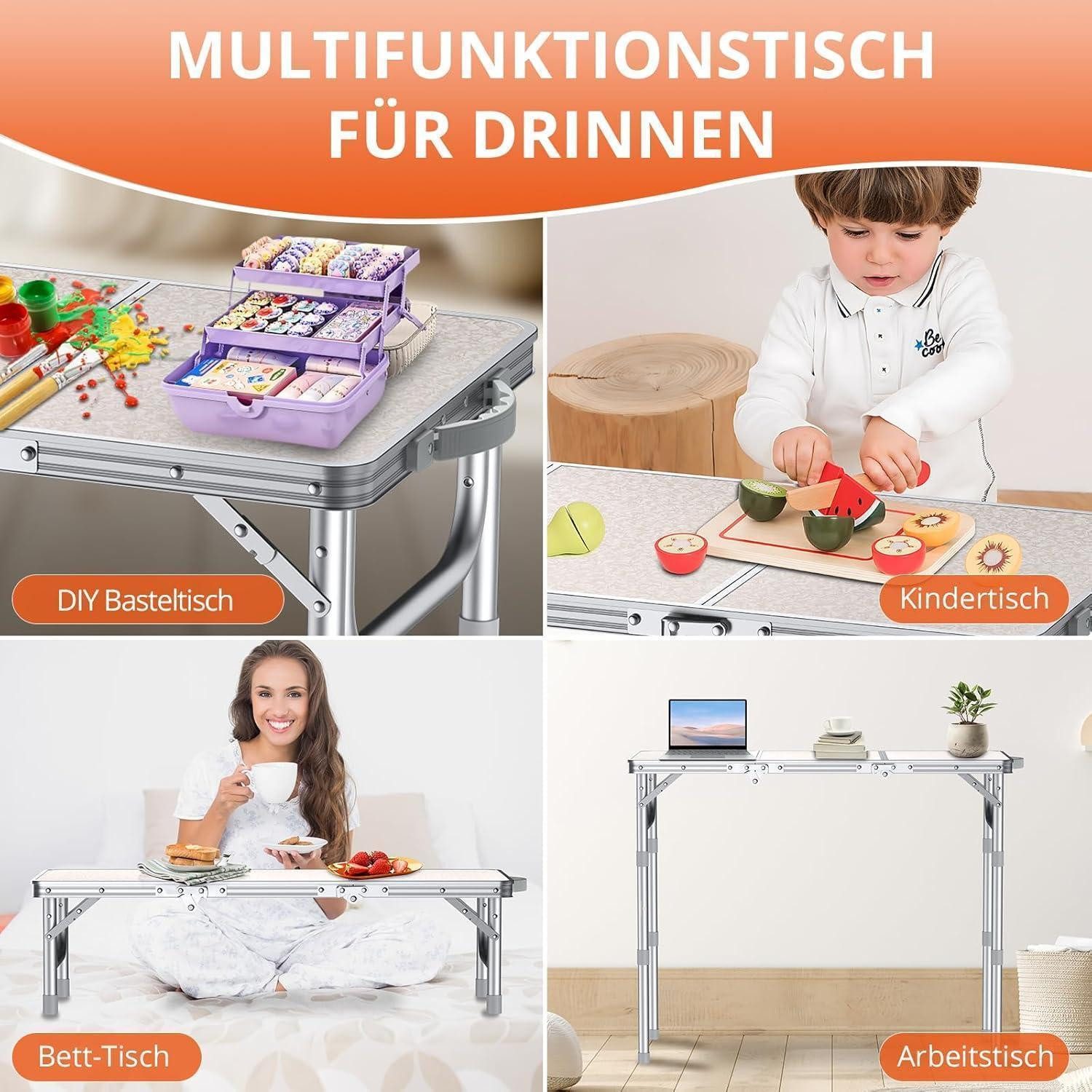LuxusKollektion Campingtisch Campingtisch klappbar 3 Höhen Aluminium 87x40cm(3 Höhen) Silber