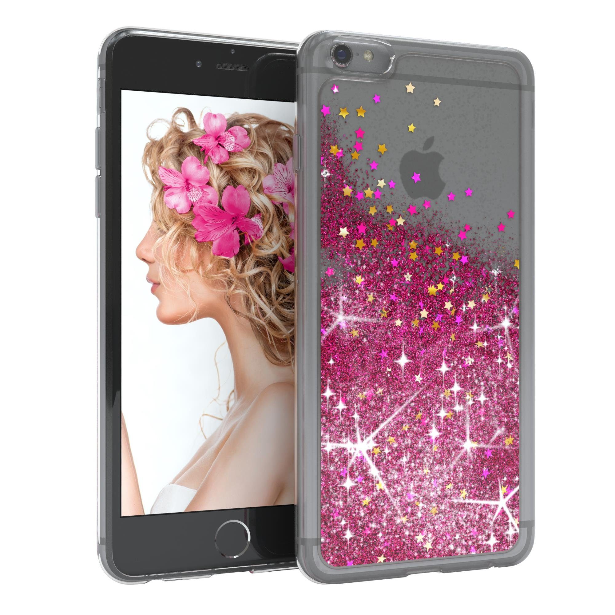 EAZY CASE Handyhülle Liquid Glittery Case für iPhone 6 / iPhone 6S 4,7 Zoll, Glitzerhülle Shiny Slimcover stoßfest Durchsichtig Bumper Case Pink