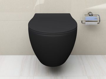 Aqua Bagno Tiefspül-WC spülrandlose Toilette Hänge WC schwarz matt inkl. Softclose Deckel