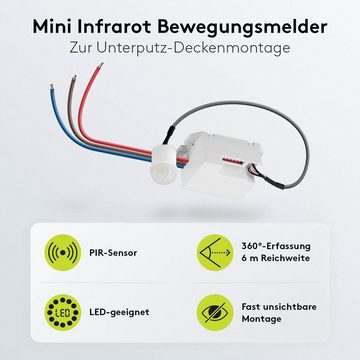 Goobay Bewegungsmelder 360 Grad PIR Sensor Melder für Innen, (Lose Kabelenden, Kleinstbauweise für unsichtbare Montage), 6 m Reichweite / Unterputzmontage / lose Kabelenden