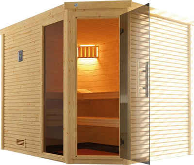 weka Sauna Cubilis, BxTxH: 248 x 198 x 205 cm, 45 mm, (Set) 7,5 kW Bio-Ofen mit digitaler Steuerung