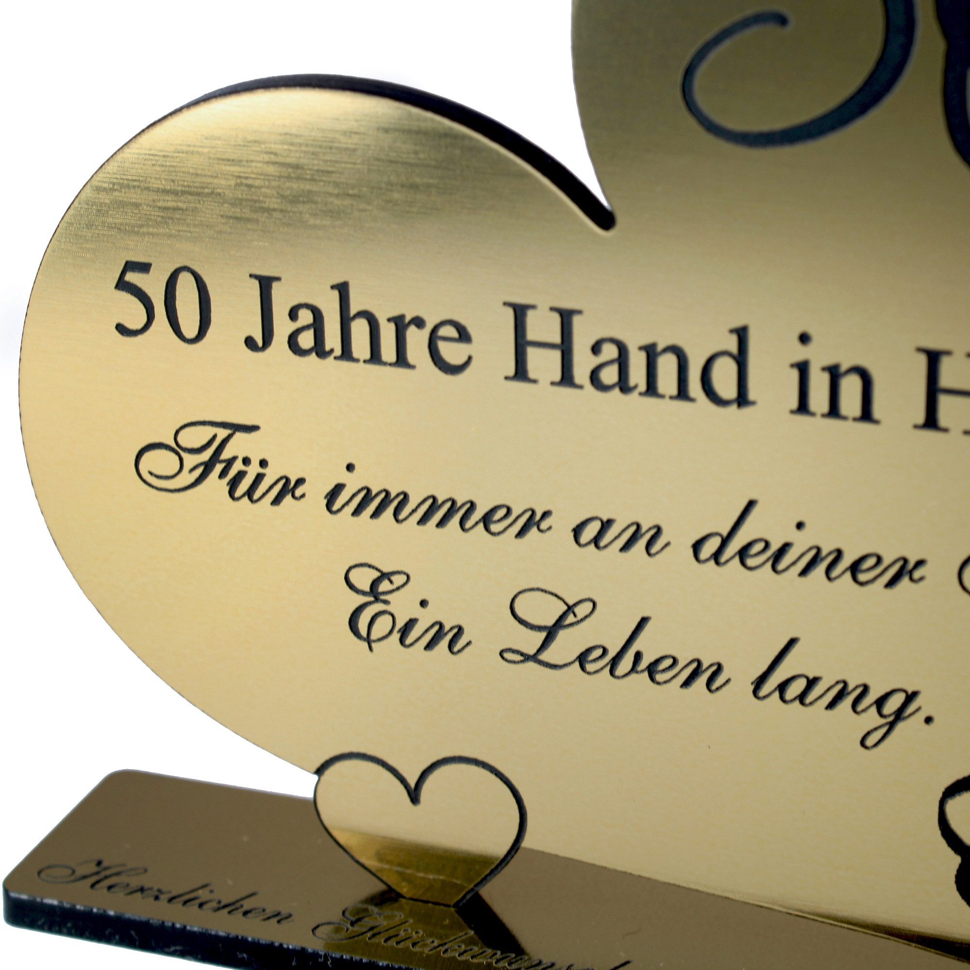 Dekolando Hochzeitskarte Goldene Hochzeit Geschenk Herz 50 Jahre Goldoptik Aufsteller 10 cm